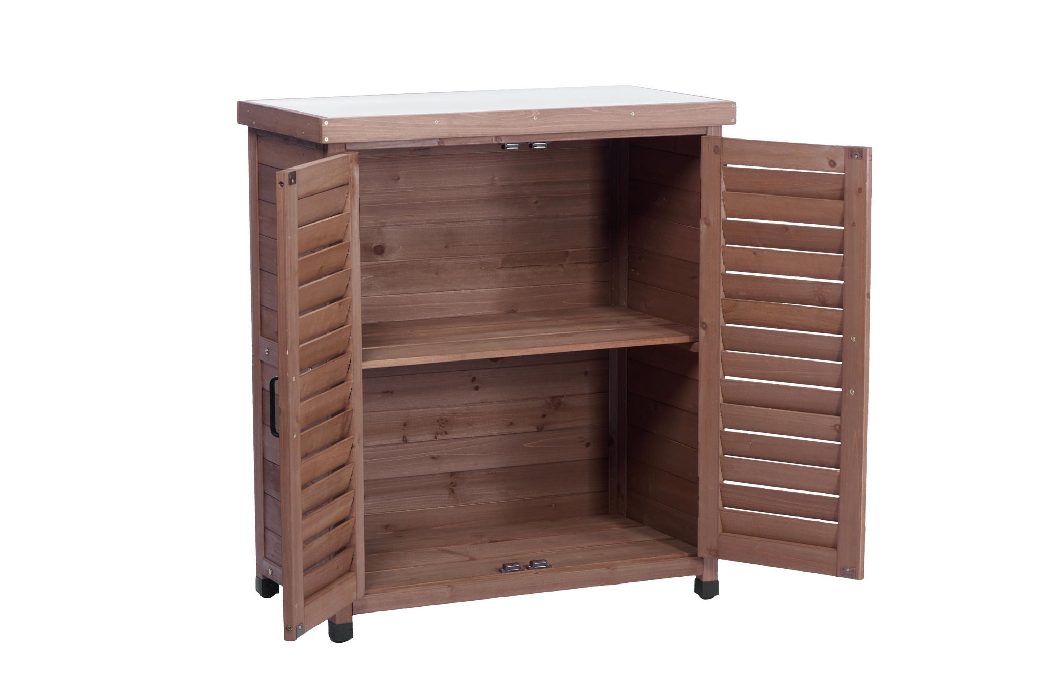 Potting Bench With Storage Cabinet And Metal Table Top For Outdoor