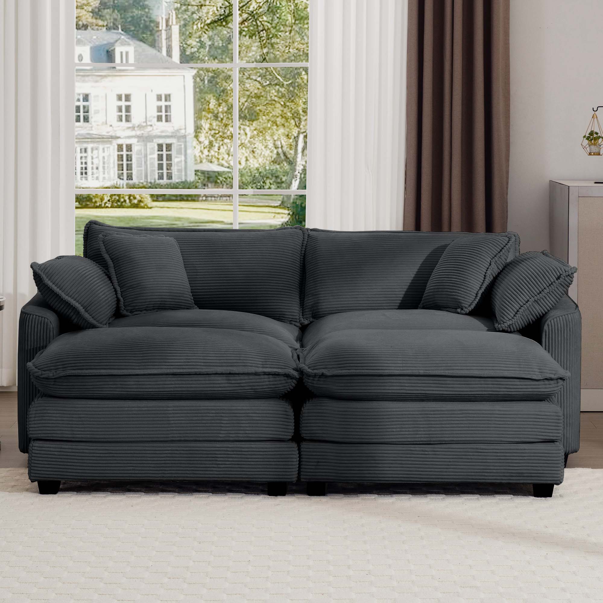 Modern Oversized Modular Cushion Sofa With Ottoman, Low Back, Deep Seating Sofa Set