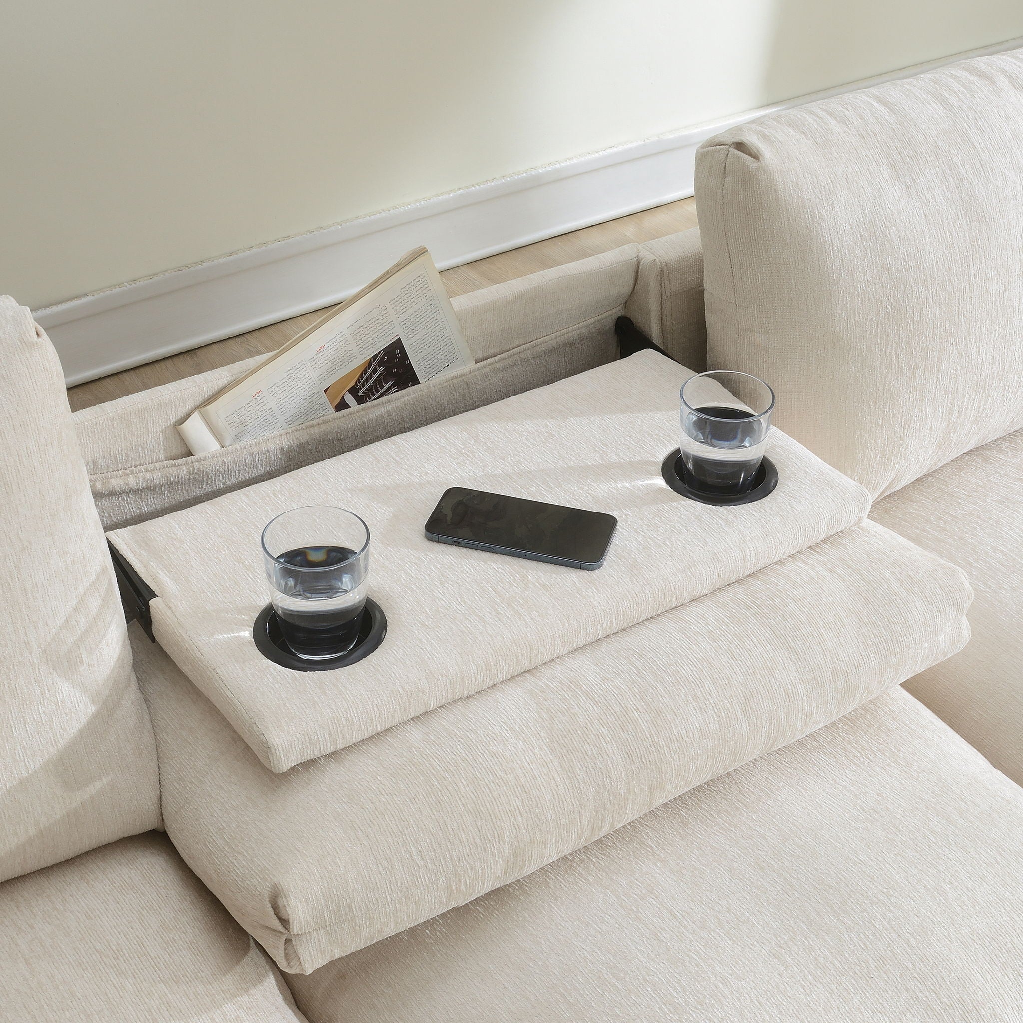 Sectional With Bluetooth Speaker Comfy Cloud Couch Set With Drop Down Table Cup Holders, USB Charger Storage Armrest Wide Seat Sofa - Best Buy Furniture