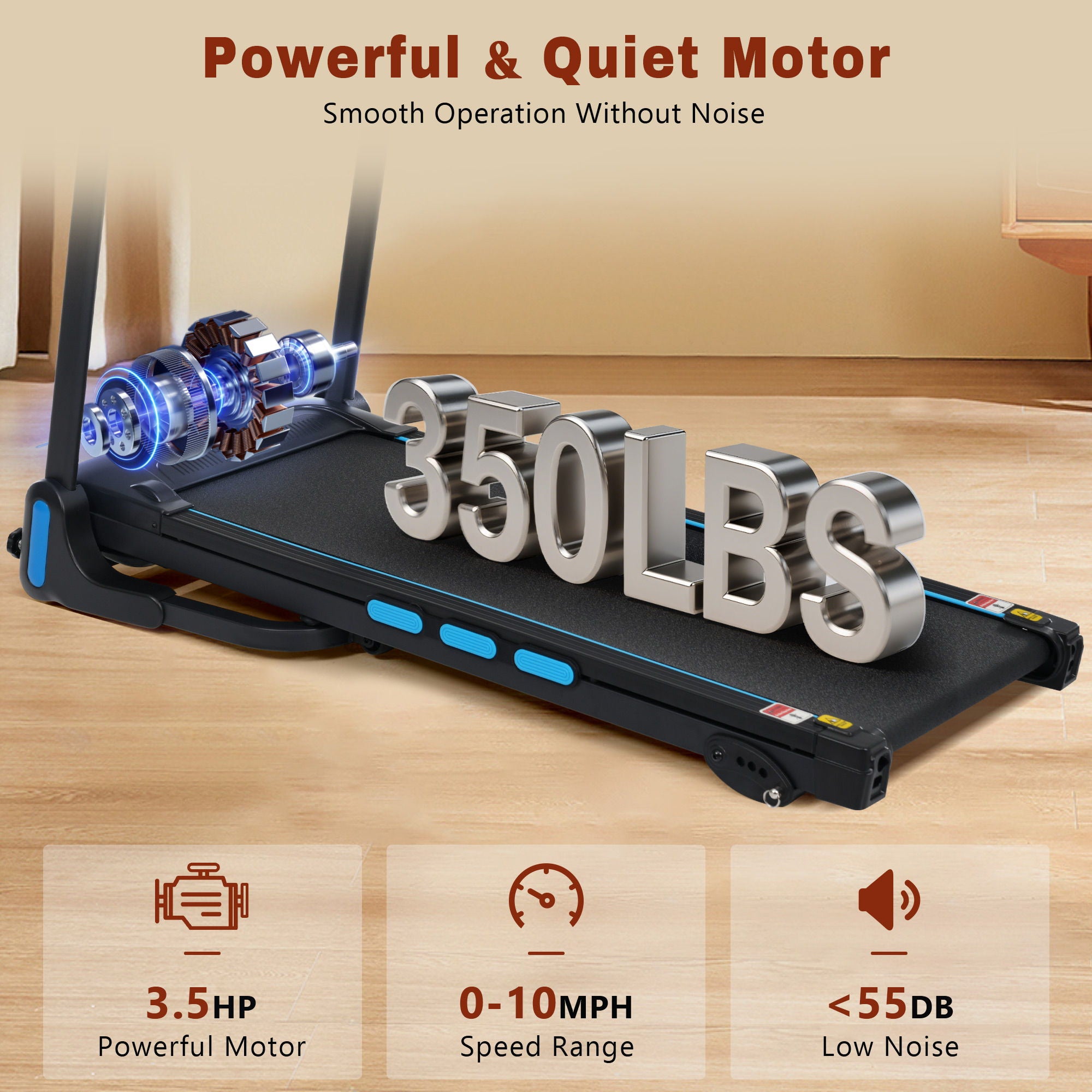 3.5Hp Hydraulic System Auto Foldable Treadmill With Incline, Heart Rate Sensors, Type C & USB Charge, Bluetooth Speaker - Black