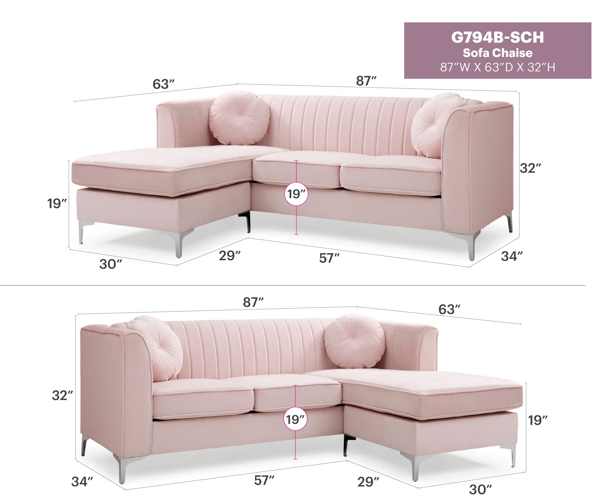 Delray - Micro Suede Sofa Chaise