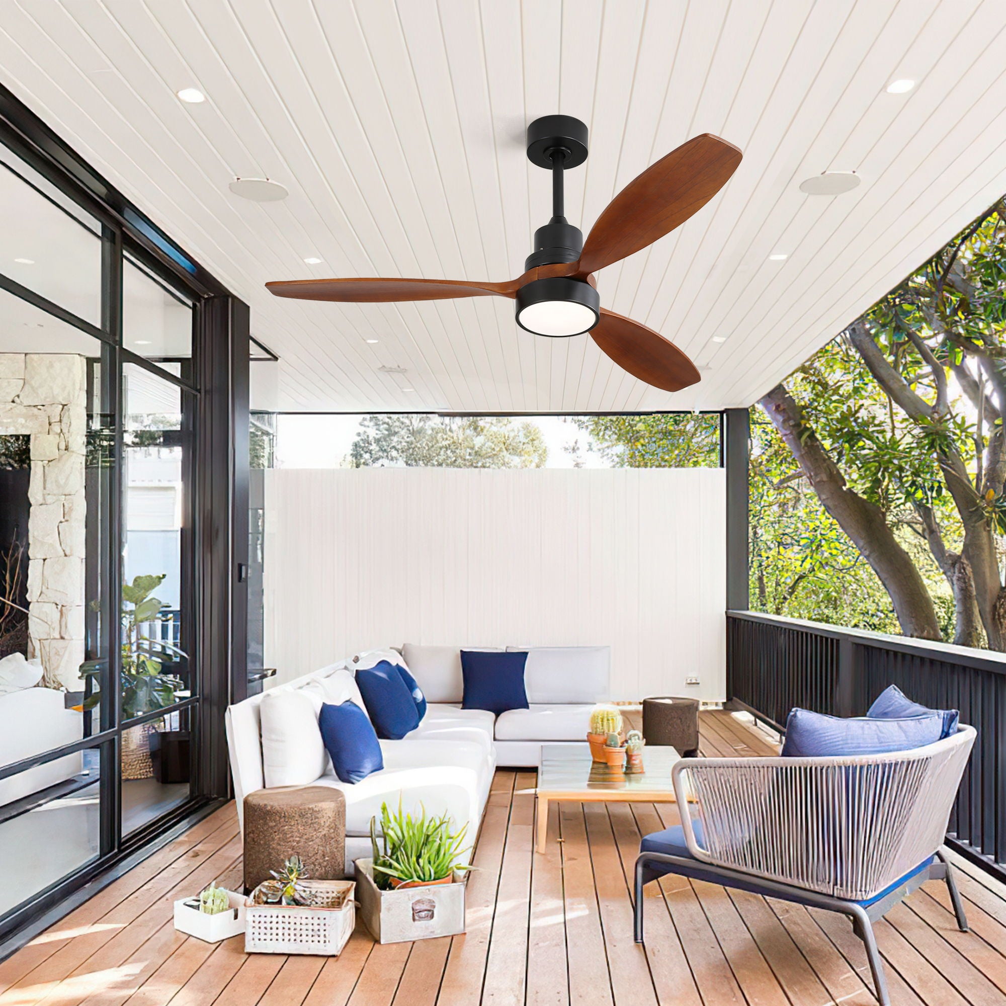 Ceiling Fan With Reversible DC Motor, LED Light, Solid Blades, Remote Control