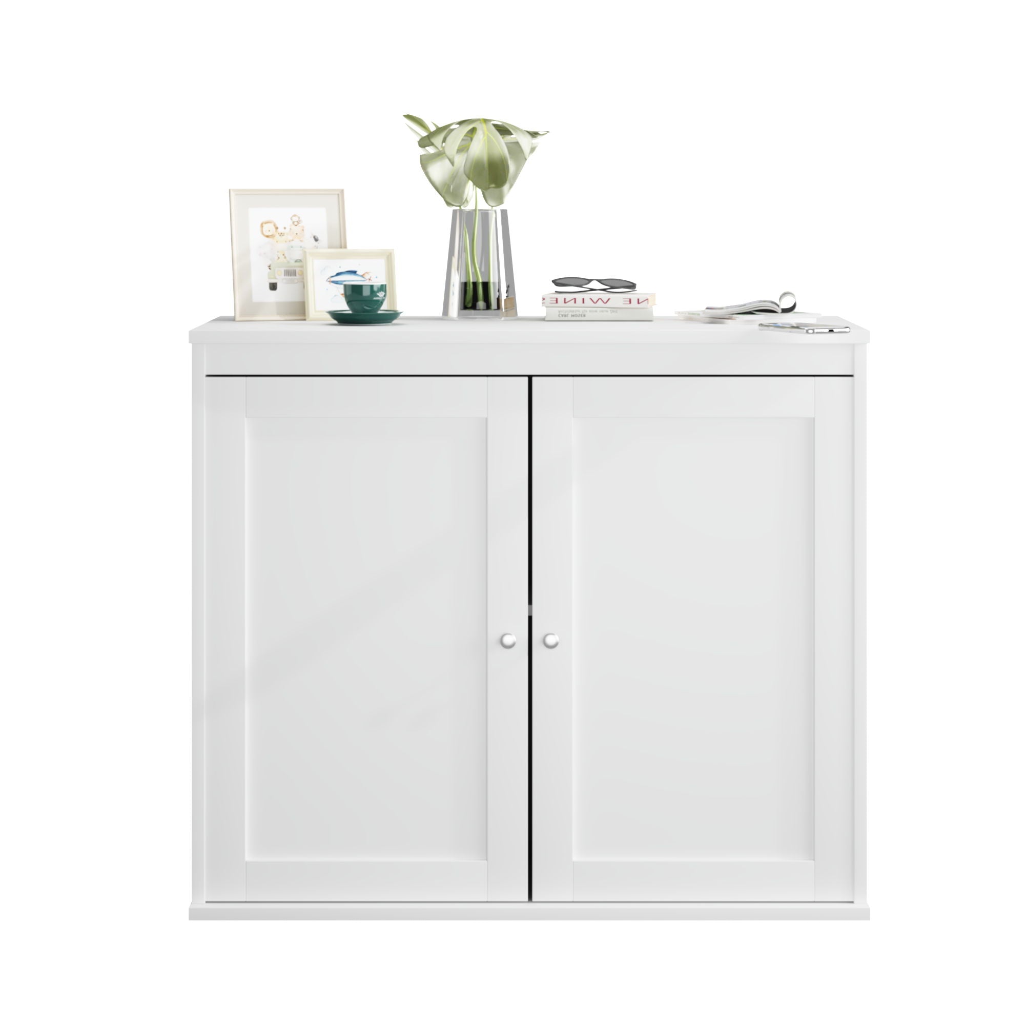 Kitchen Storage Cabinet With Double Doors, Adjustable Shelves, Sideboard Buffet For Dining Room - White