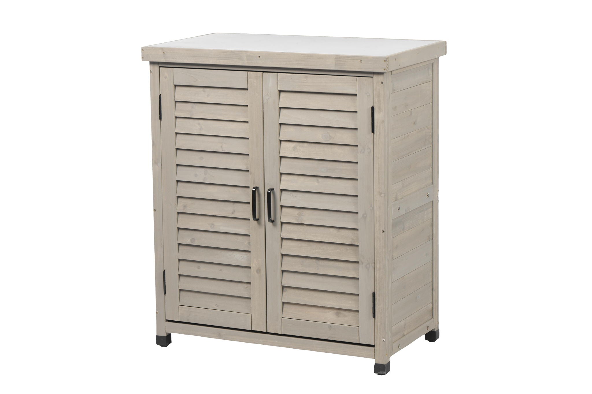 Potting Bench With Storage Cabinet And Metal Table Top For Outdoor