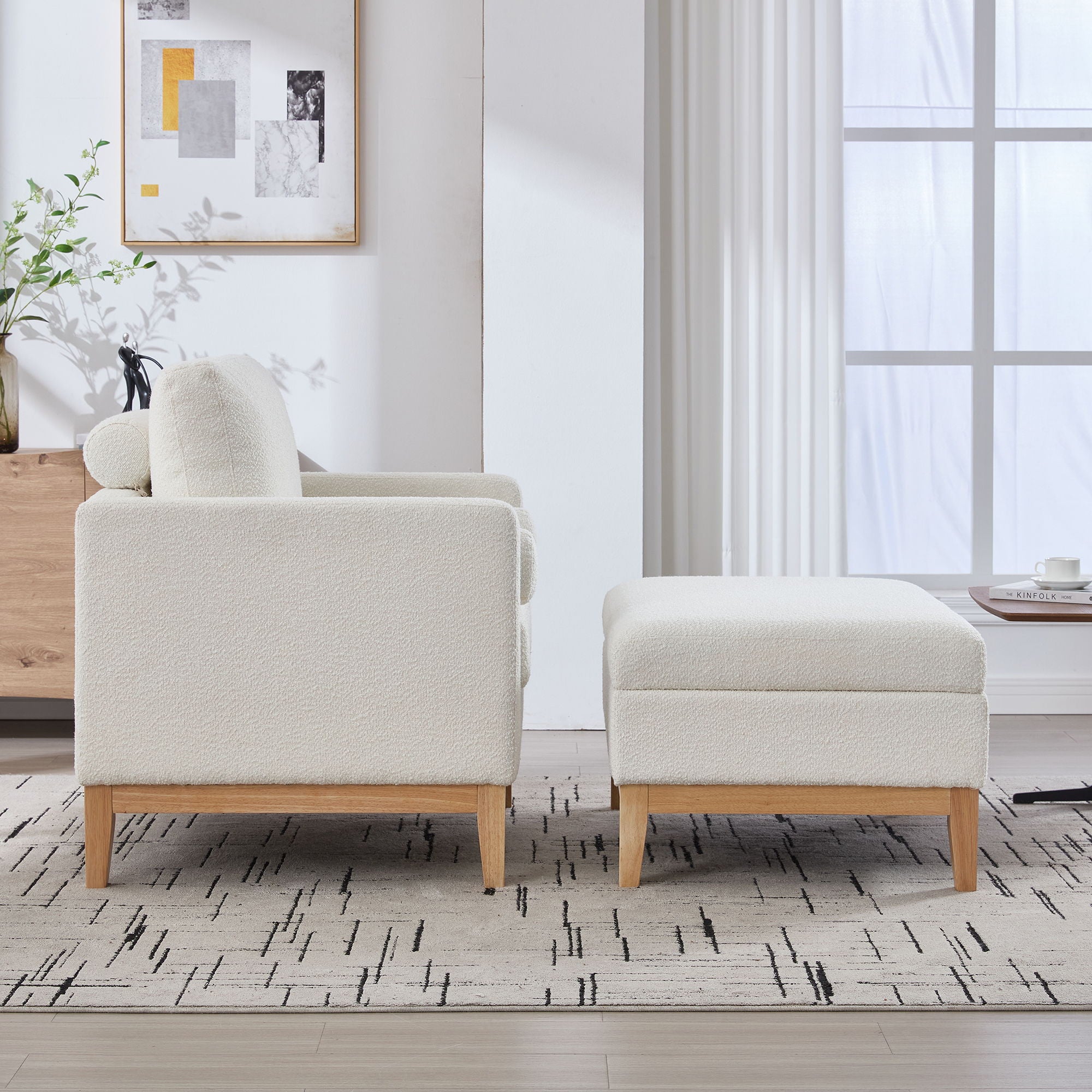 Oversized Swivel Barrel Accent Chair And Ottoman Set With Storage