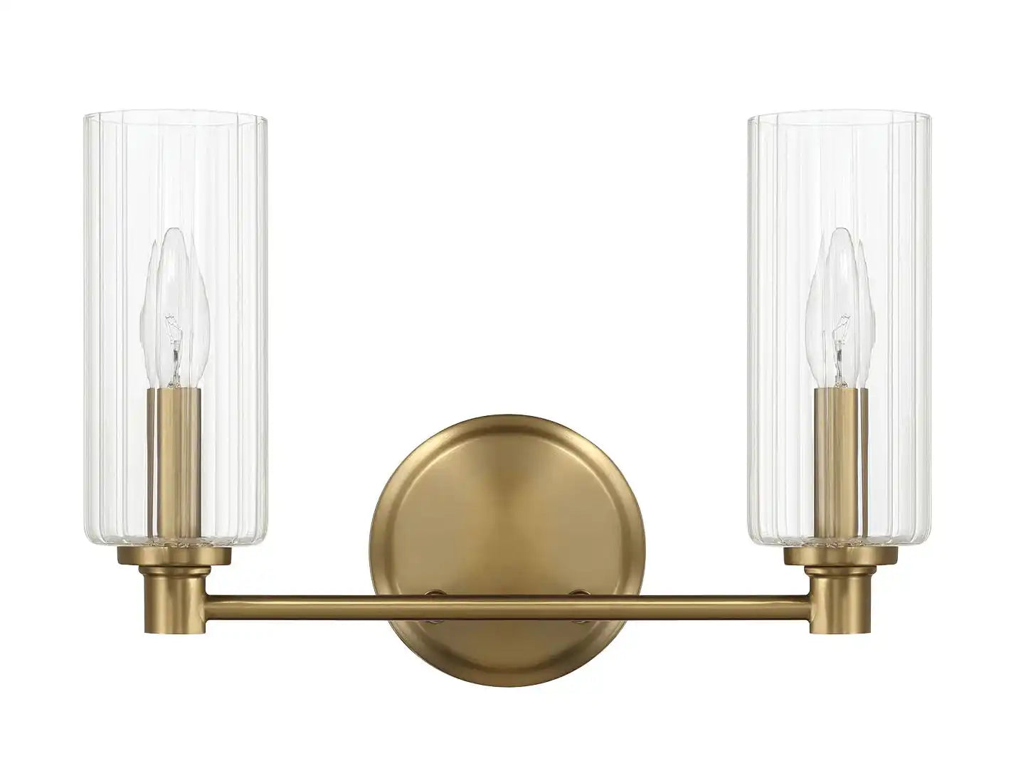 Regal - Double Light Vanity With Clear Ribbed Satin - Antique Brass / Clear