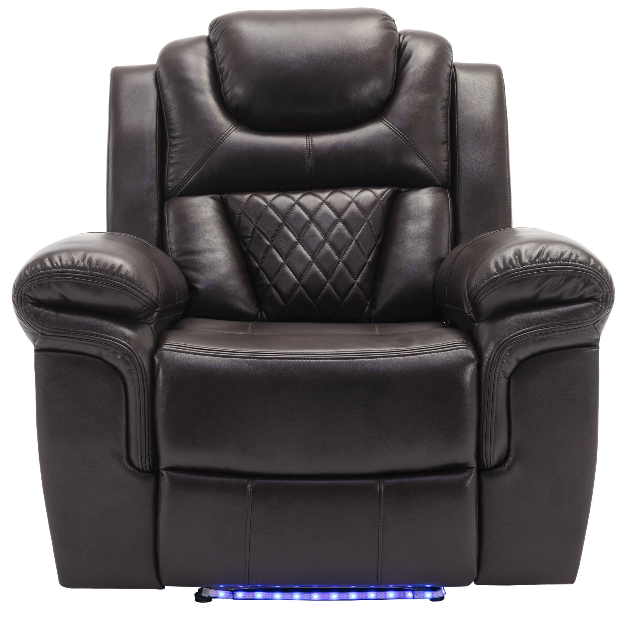 3 Pieces Recliner Sofa Sets Home Theater Seating Manual Recliner Chair & Center Console And LED Light Strip For Living Room - Brown