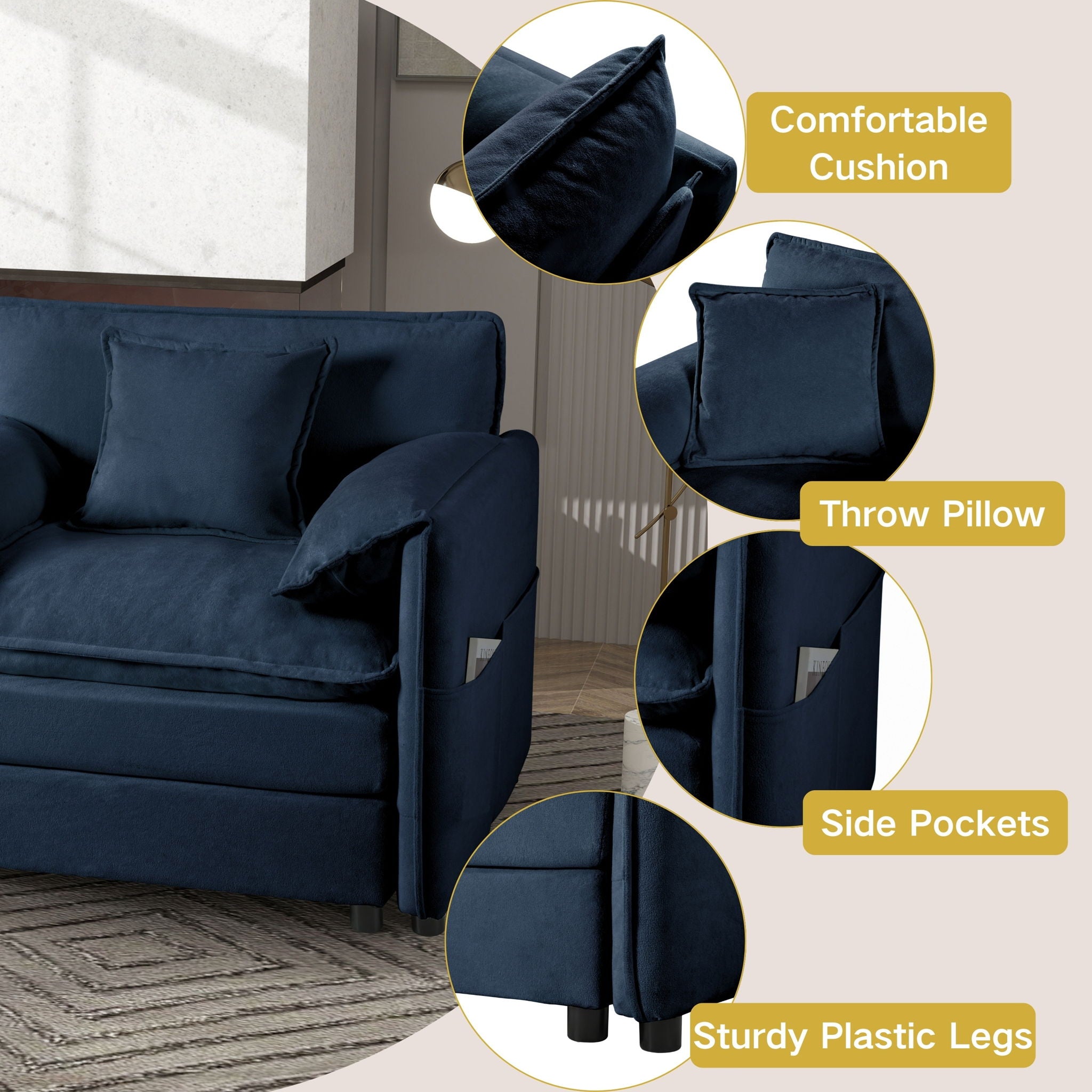 Modern Chenille Oversized Accent Chair, Comfy Single Sofa With Large Seat (Set of 2)