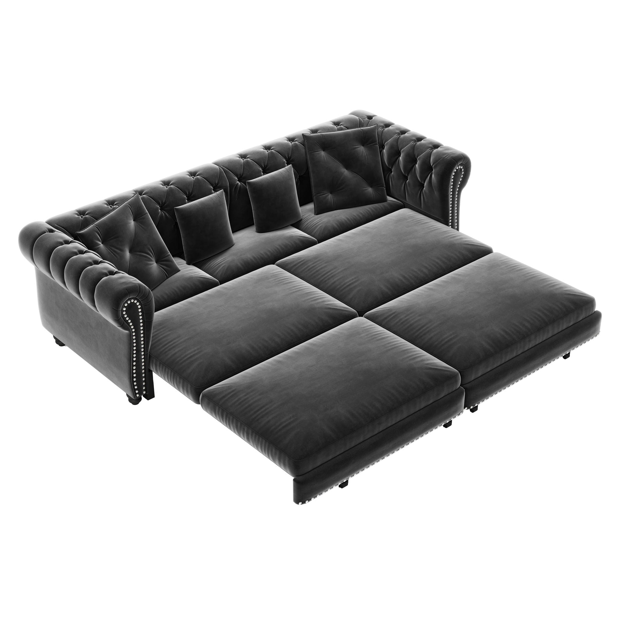 3 In 1 Pull Out Sofa Bed, Convertible Sleeper Sofa Bed, 3 Seater Sofa With Movable Ottoman - Gray
