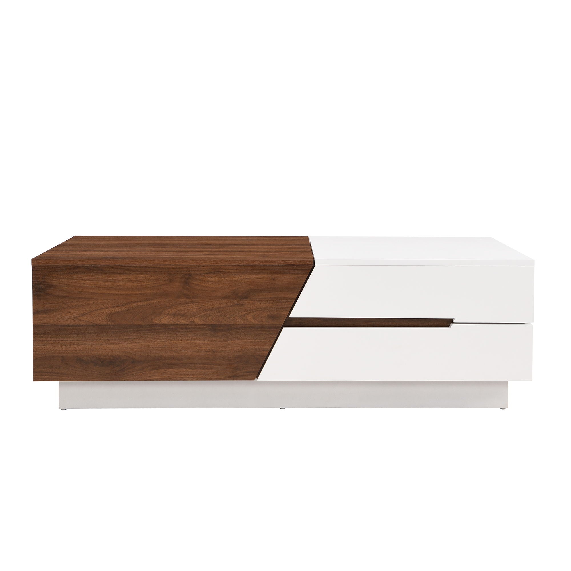 Extendable Sliding Top Coffee Table With Storage, Rectangle Shape - White / Walnut