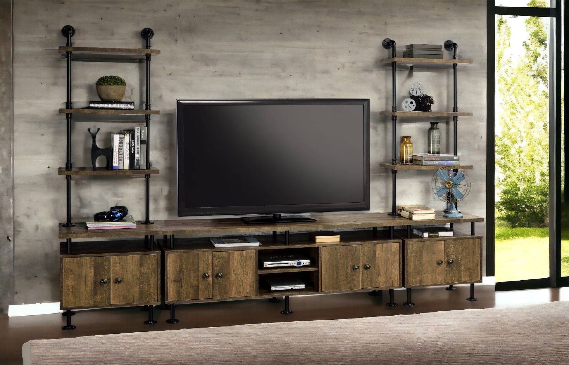 Ensata II - TV Stand - Rustic Oak / Black - Best Buy Furniture
