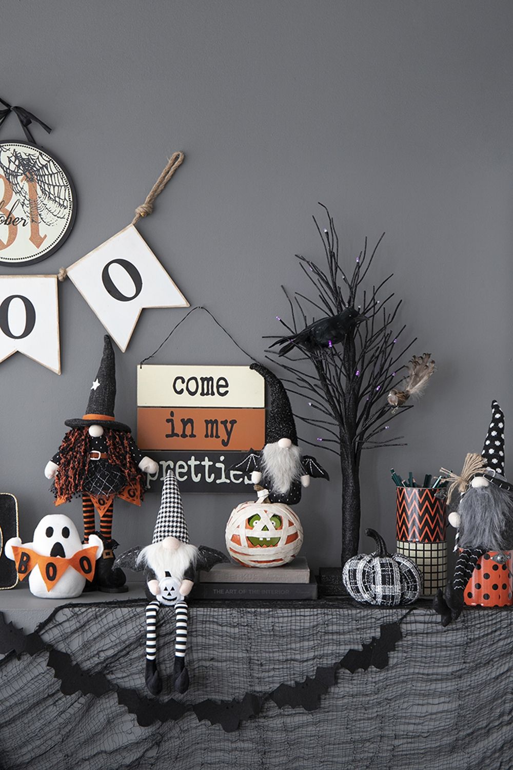 Gnome With Wings Decor, For Halloween Decor - Black White
