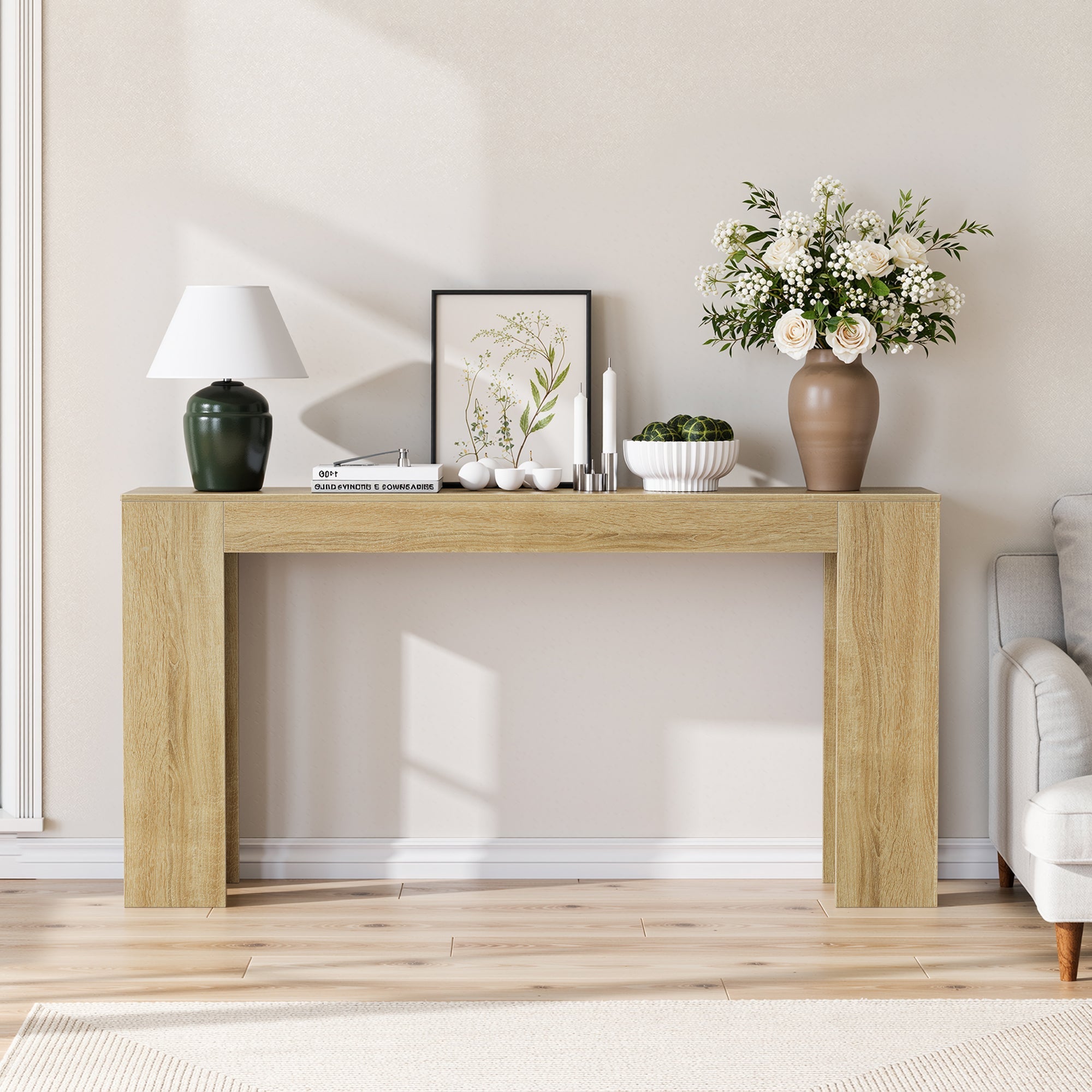 Farmhouse Style Oak-Colored Extra-Long Console Table