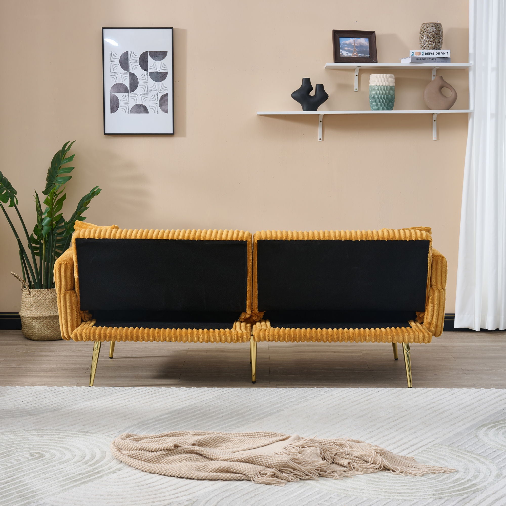 Luxury Corduroy Foldable Double Sofa Bed With Folding Armrests