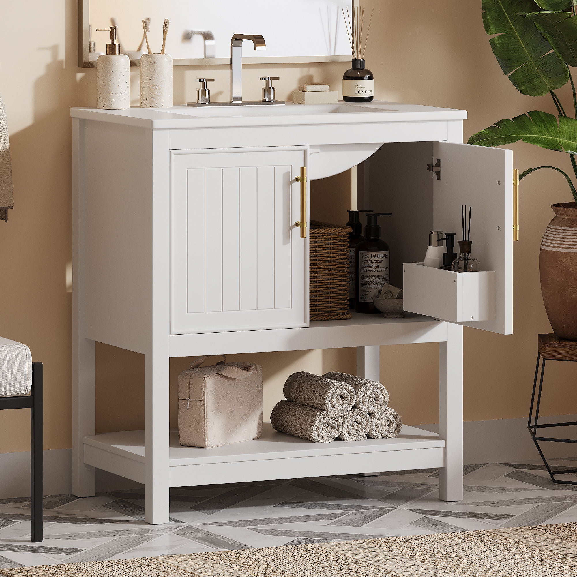 Elegant Bathroom Vanity With Ceramic Sink And Versatile Storage - Best Buy Furniture