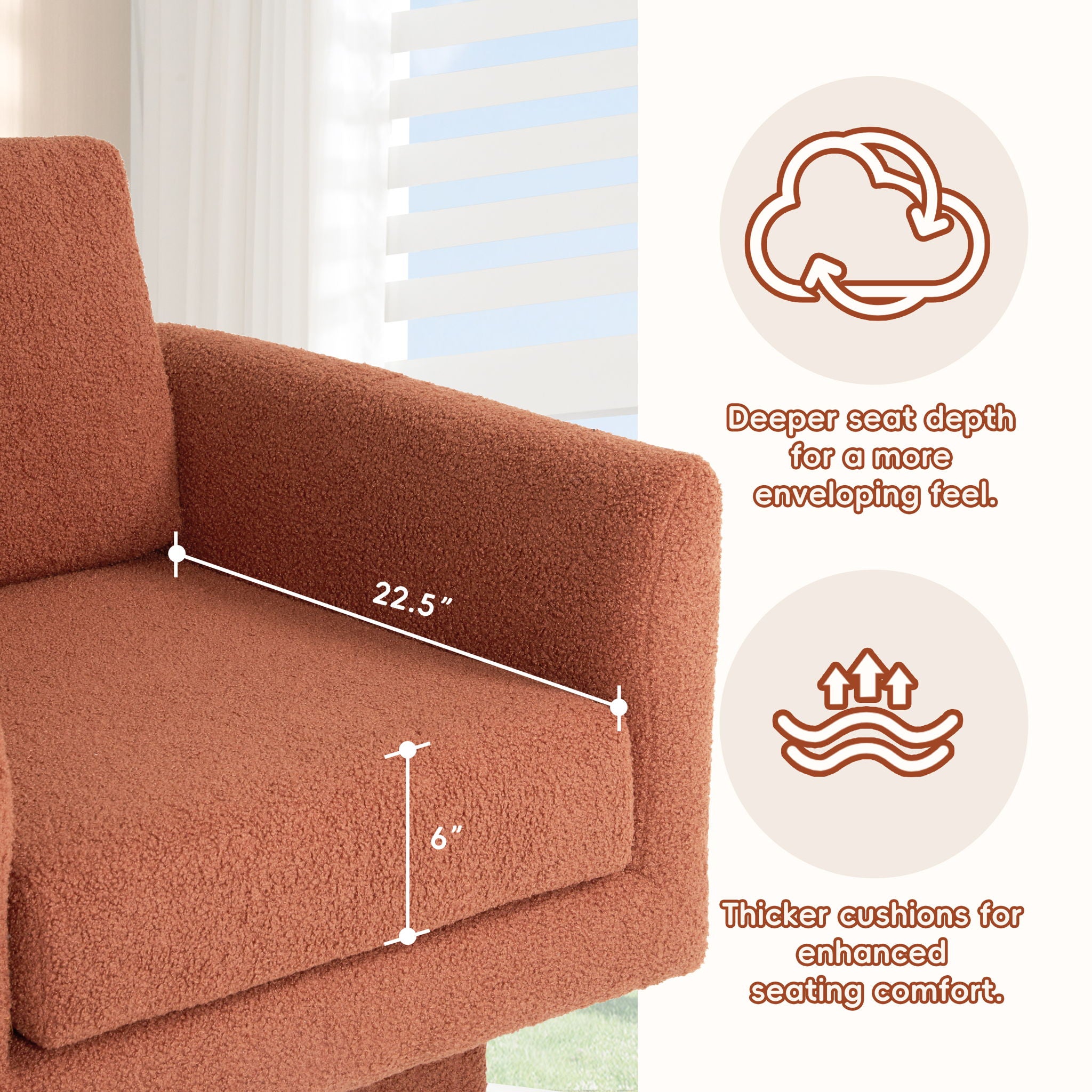 360° Modern Swivel Accent Chair Round Armchair, Thick Padded Single Lounge Sofa Upholstered Comfy