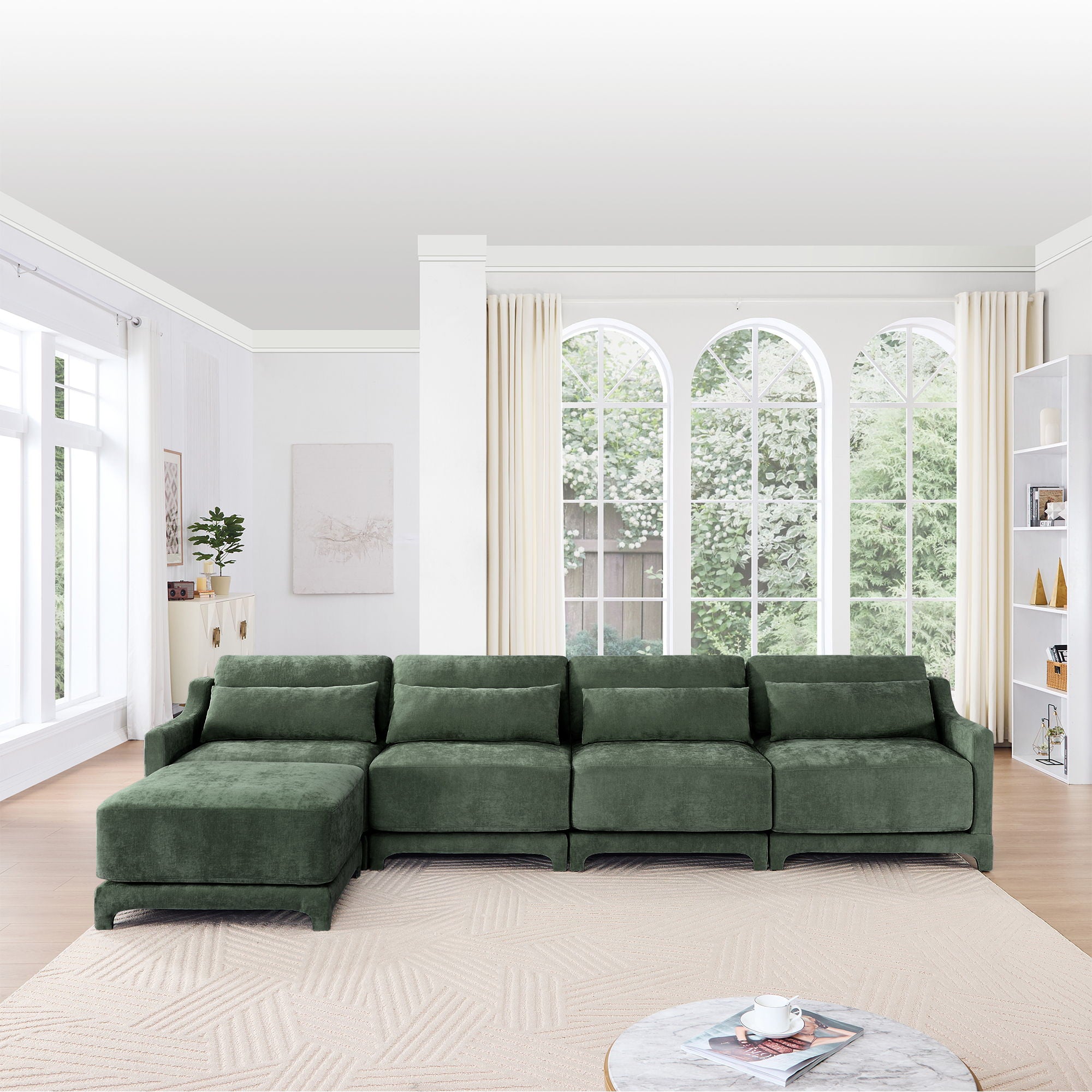 Stylish Sofa With Ottoman And Lumbar Pillows, Ergonomic Design