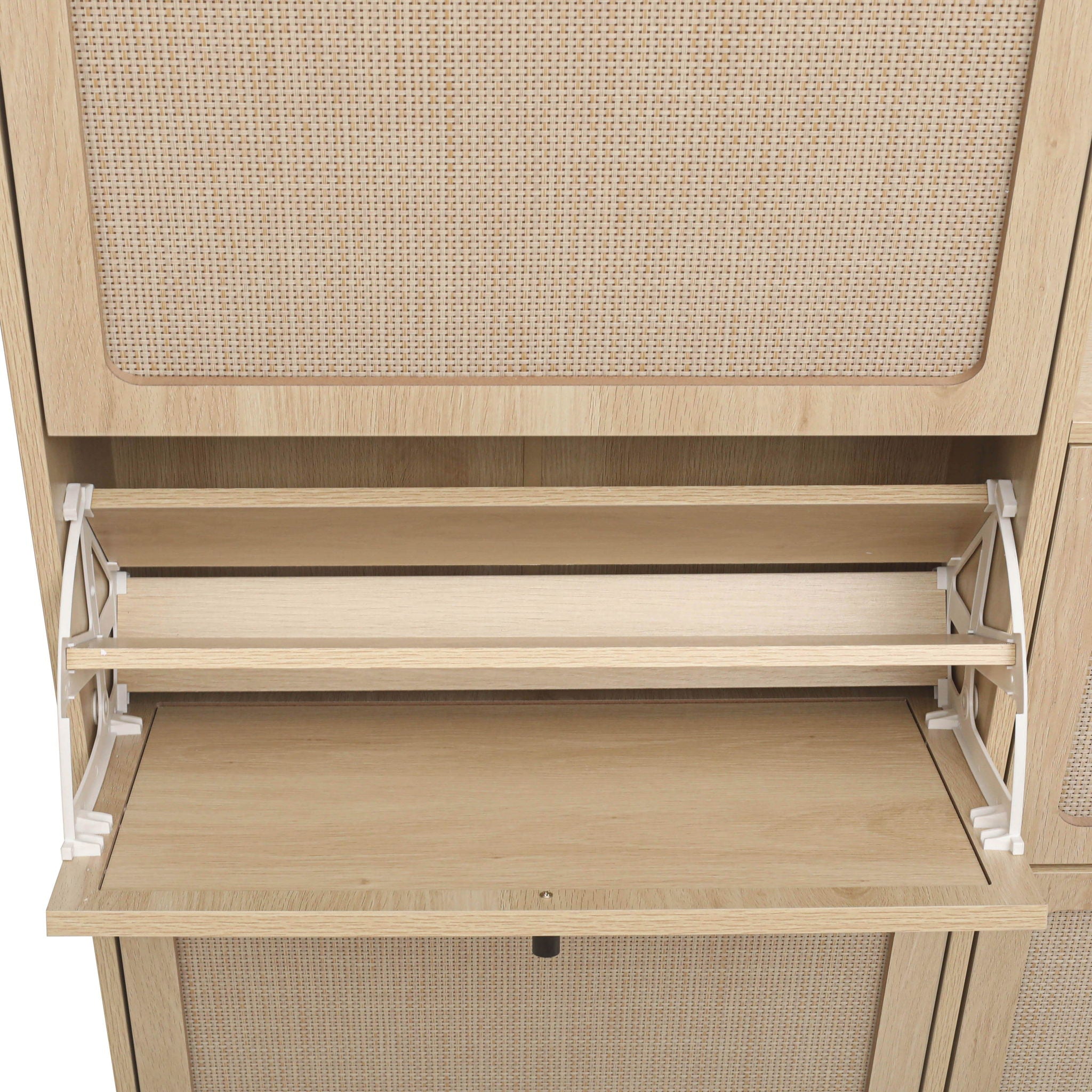 Modern Rattan 5 Door Shoe Storage Cabinet For Entryway Freestanding Design - Natural