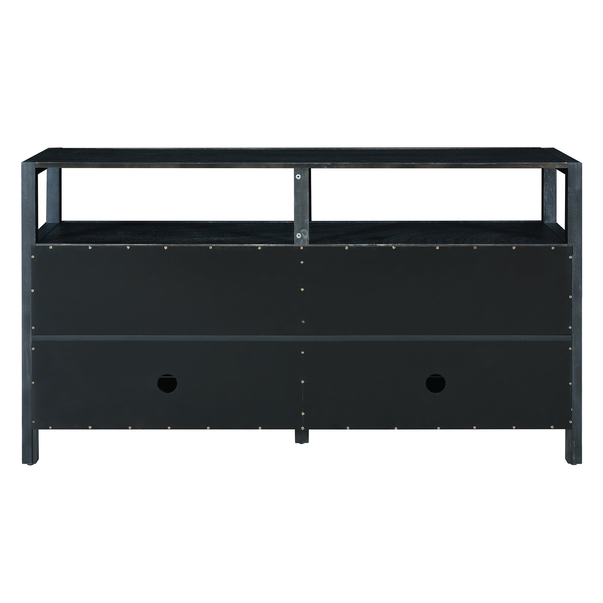 TREXM Bohemian Style Rattan Buffet Storage Cabinet with Solid Wood Frame