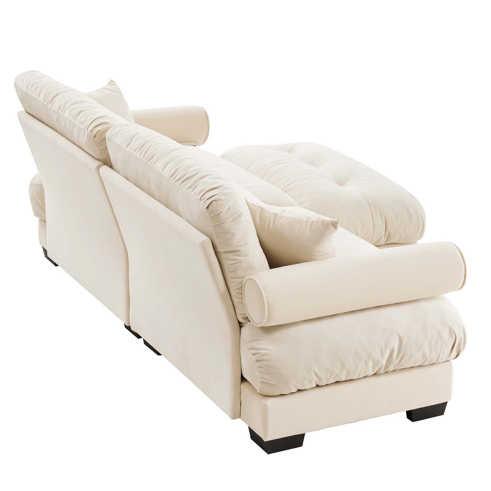 Modern Sectional Sofa With Ottoman, Round Bolster Armrests, Waist And Throw Pillows