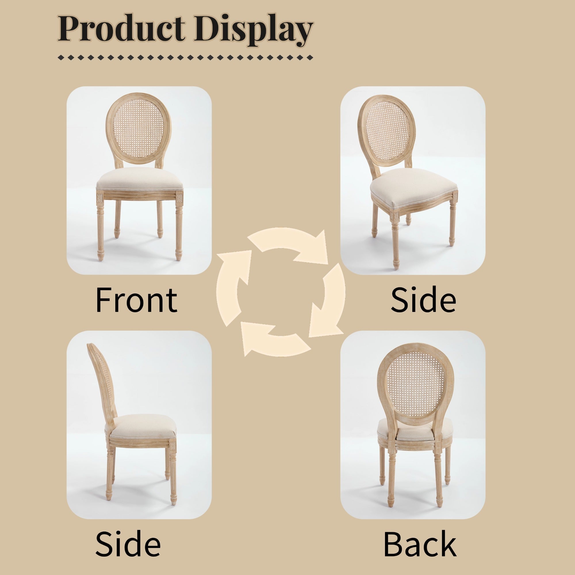 French Country Dining Chairs Set of 2 Upholstered with Rattan Back