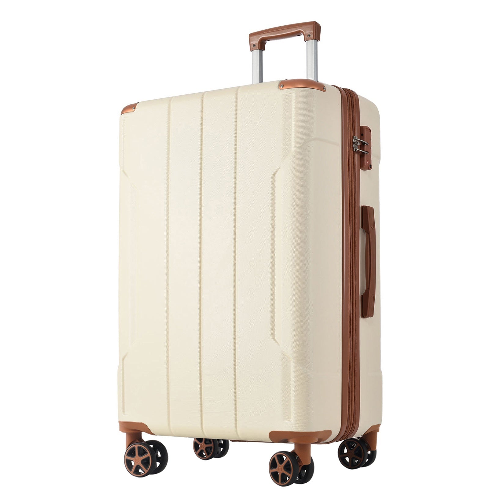 Hardshell Luggage, Lightweight Durable ABS Suitcases with Double Wheels, Expandable 24-inch Checked Luggage 24' (White Brown)