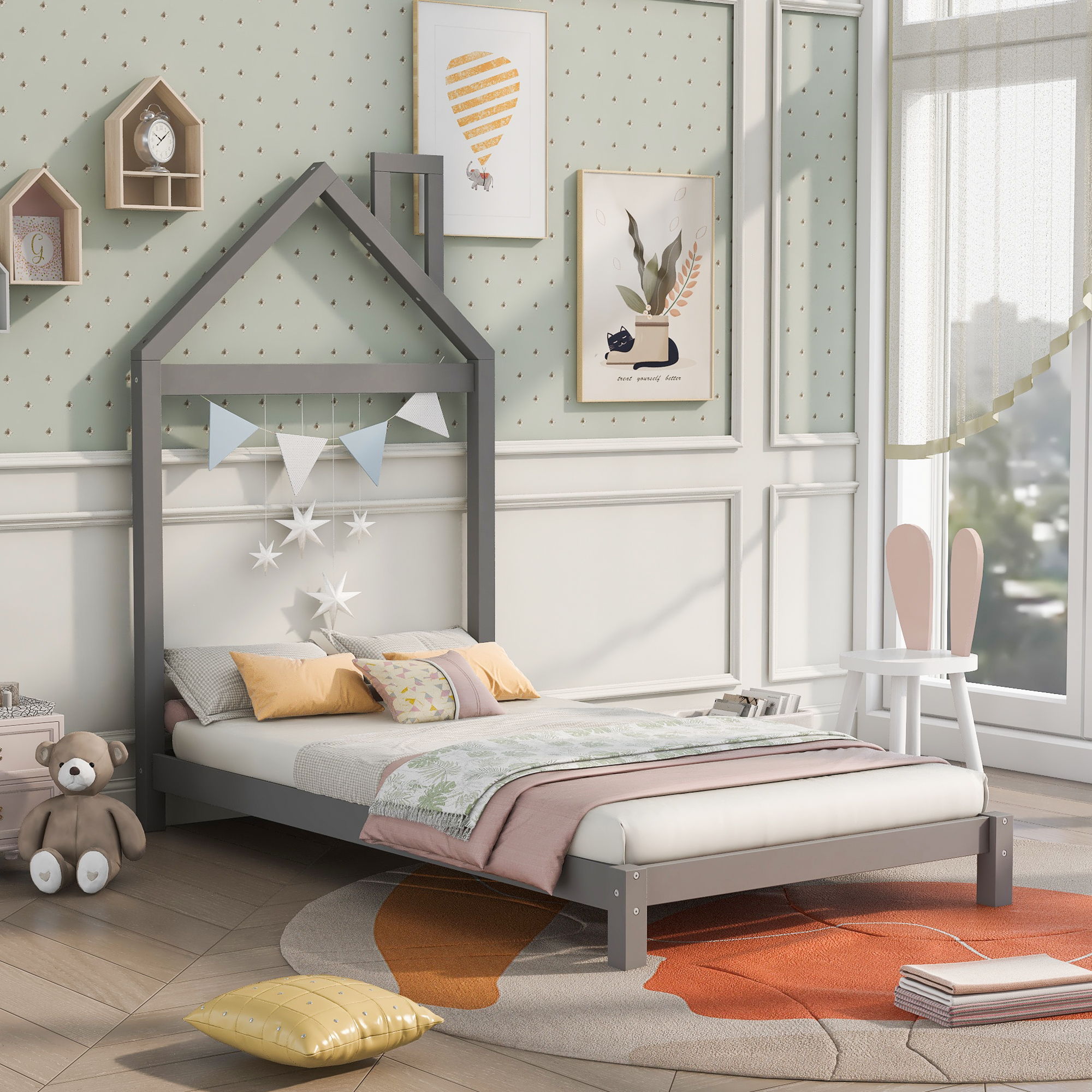 Platform Bed With House Shaped Headboard