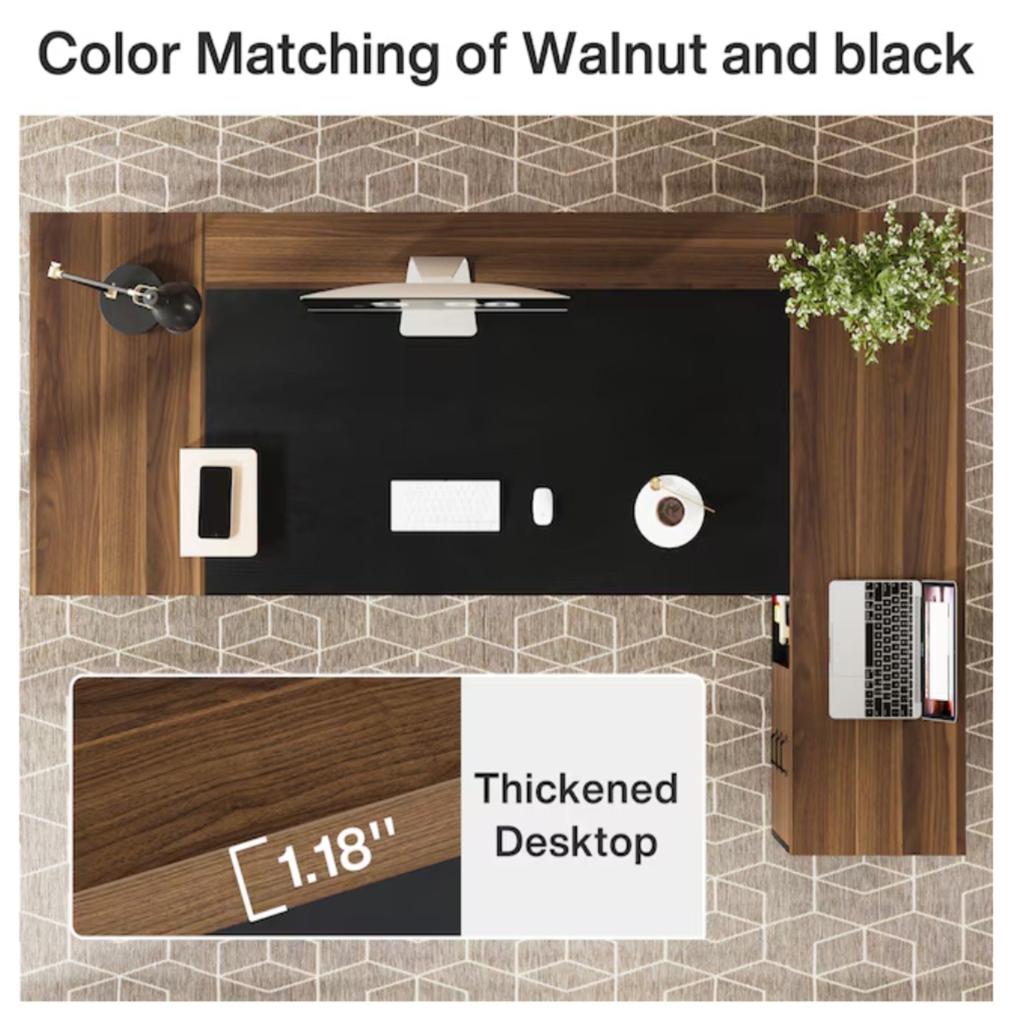 L-Shaped Executive Desk With File Cabinet & Drawers, Large Home Office Computer Workstation