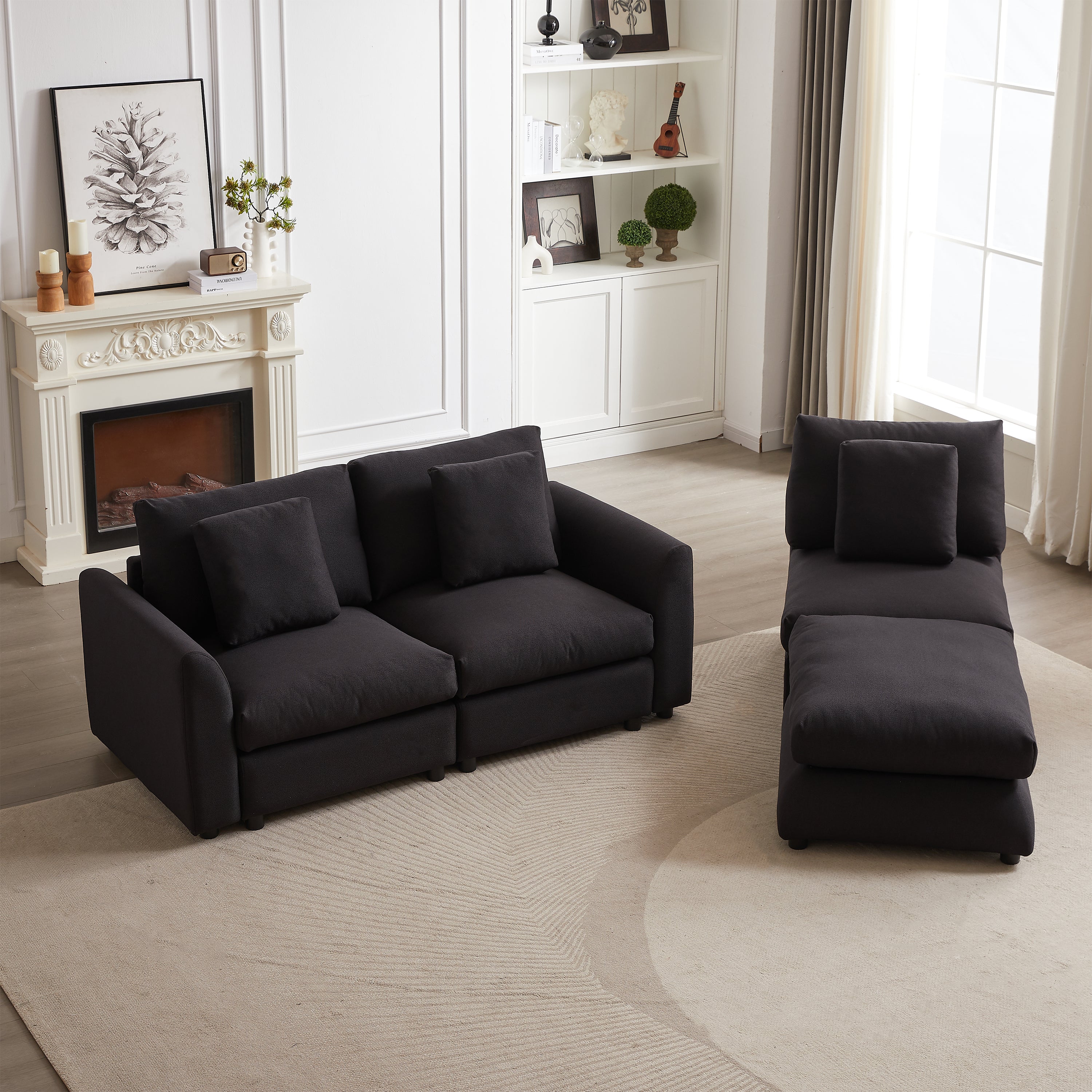 102.2 Inch Combination Sofa Modular Sofa with Ottoman Black