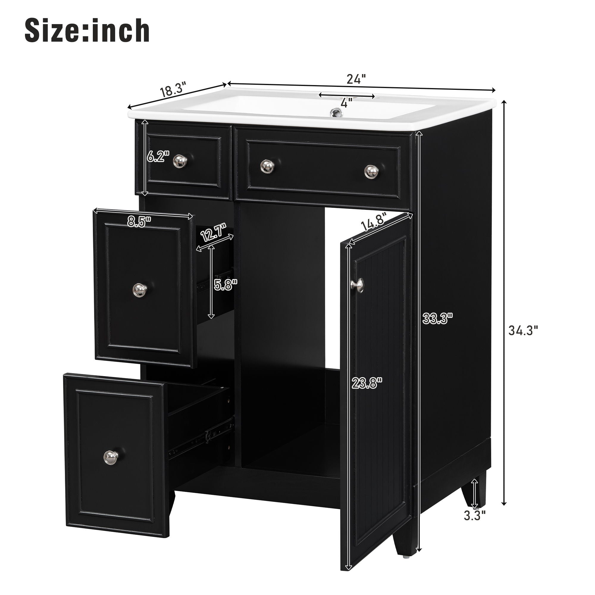 Bathroom Vanity Cabinet With Sink - Black