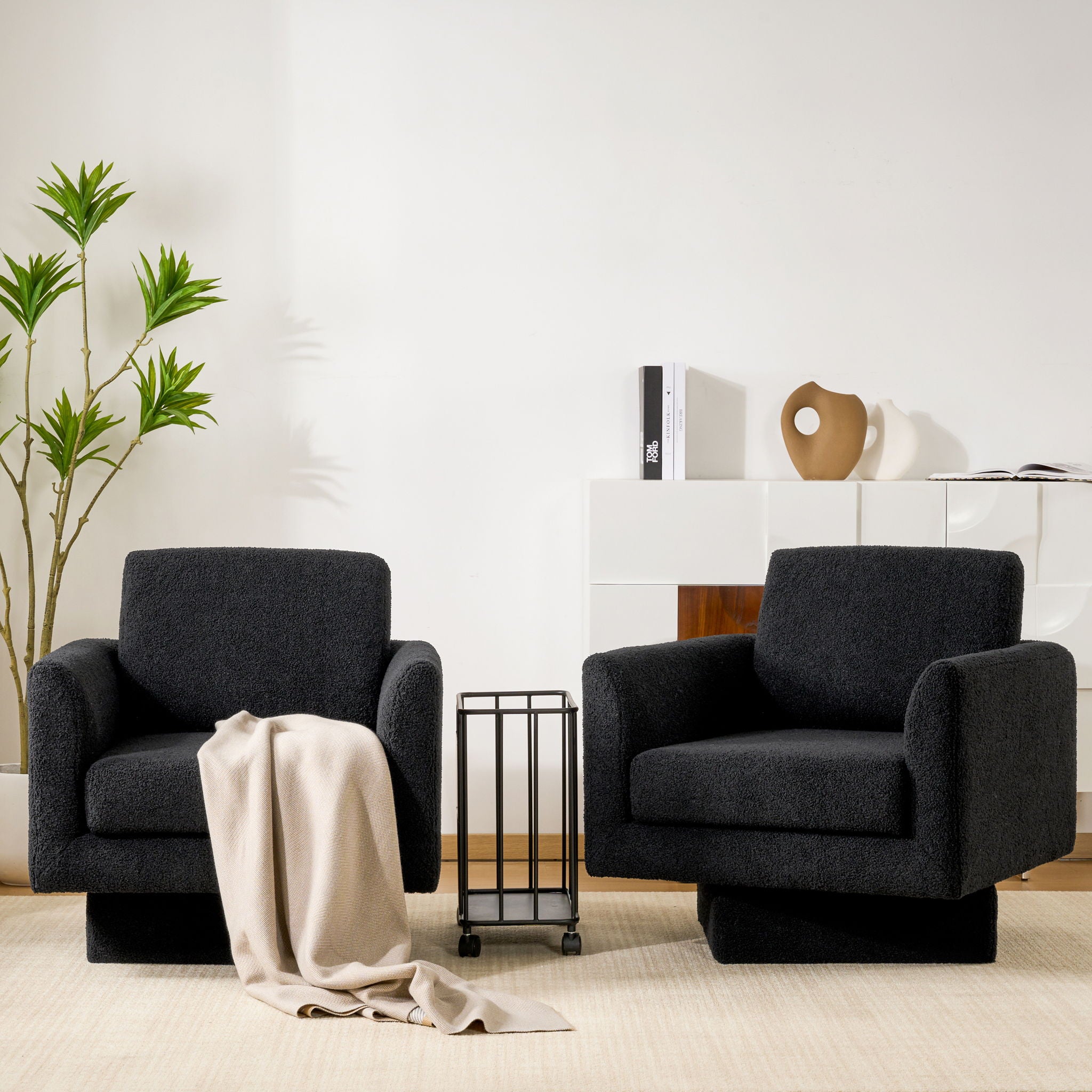 360° Modern Swivel Accent Chair Round Armchair, Thick Padded Single Lounge Sofa Upholstered Comfy