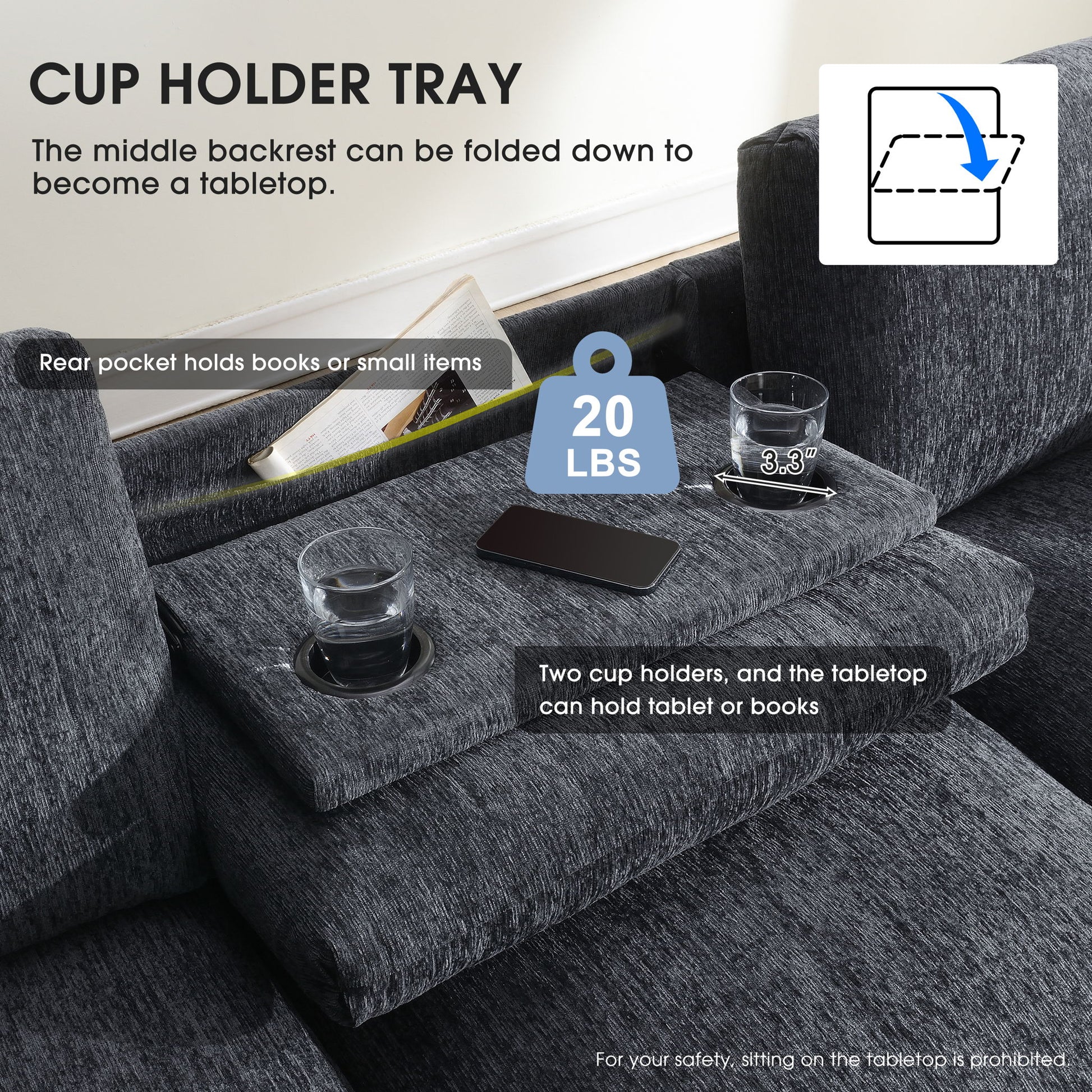 Sectional With Bluetooth Speaker Comfy Cloud Couch Set With Drop Down Table Cup Holders, USB Charger Storage Armrest Wide Seat Sofa - Best Buy Furniture
