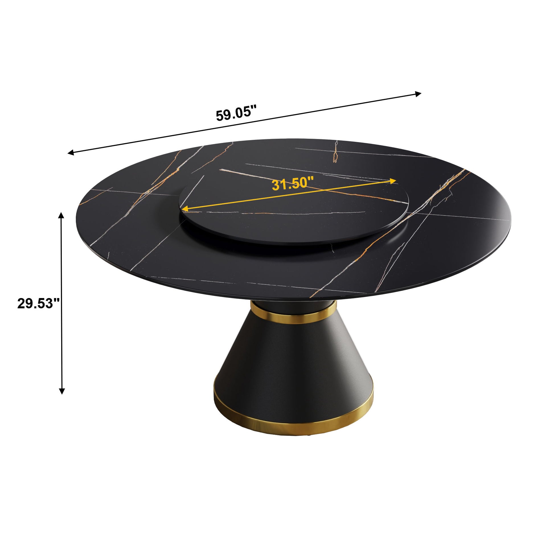 Modern Artificial Stone Round Carbon Steel Base Dining Table, Can Accommodate 6 People Artificial Stone Turntable - Black - Best Buy Furniture