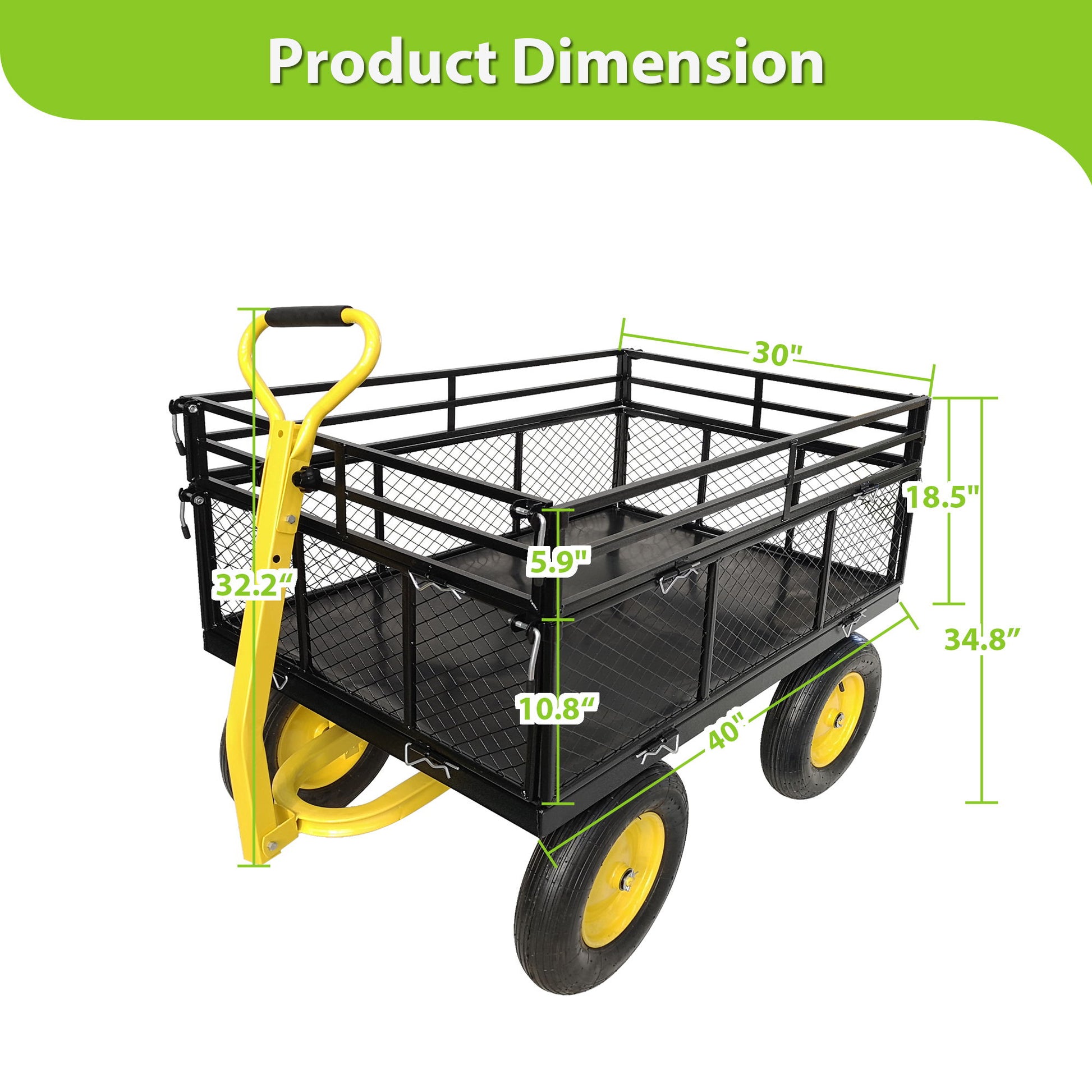 Steel Garden Cart, Heavy Duty 1400 Lbs Capacity, With Removable Mesh Sides To Convert Into Flatbed, Utility Metal Wagon With 2-In-1 Handle And 16 In Tires, Perfect For Garden, Farm, Yard - Black - Best Buy Furniture