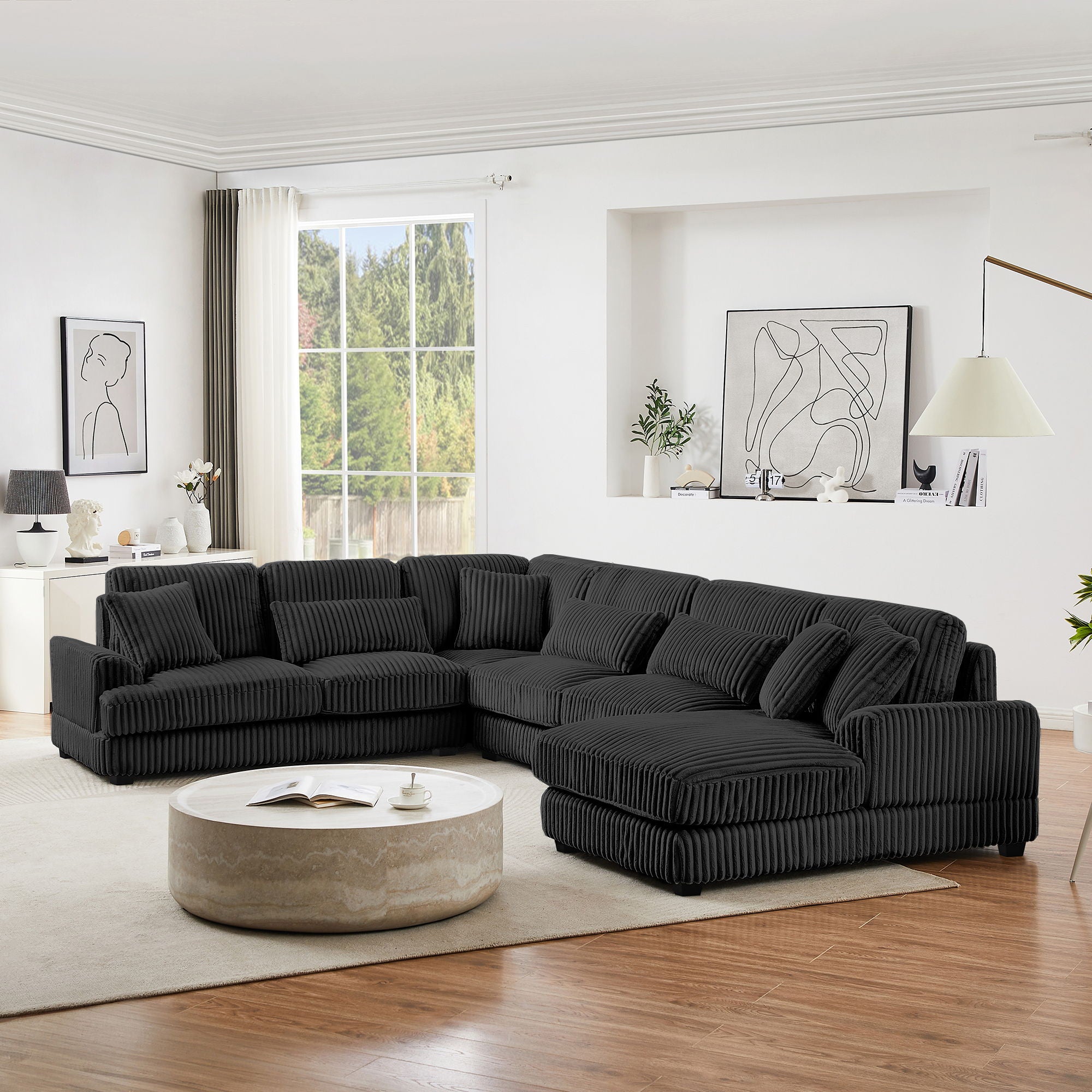 Oversized Sectional Sofa U - Shaped Sofa Couch Modern Sofa Upholstered In Soft Corduroy With A Chaise Lounge For Living Room