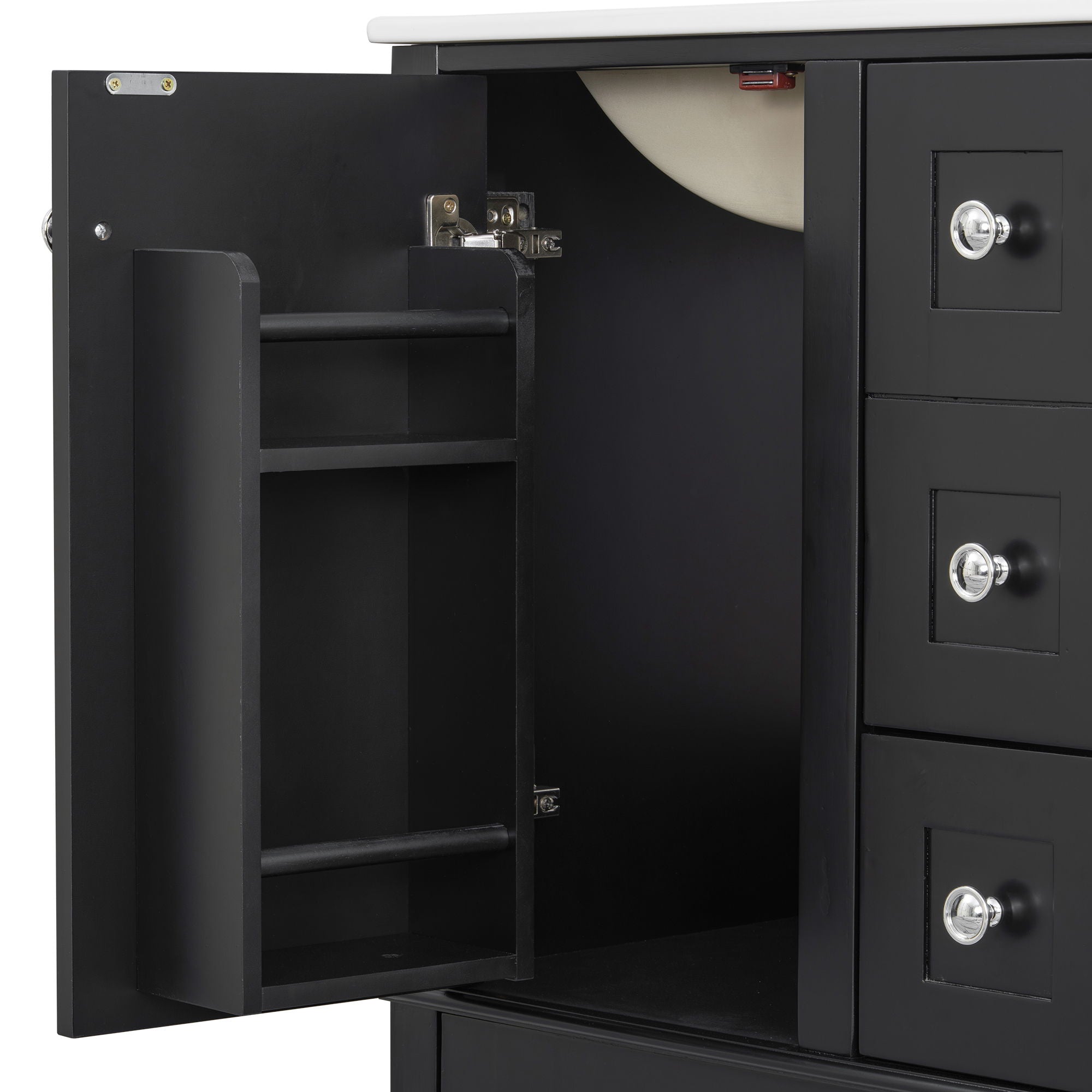 Bathroom Vanity With Integrated Basin, Soft Close Drawers, Door Mounted Double Layer Shelf