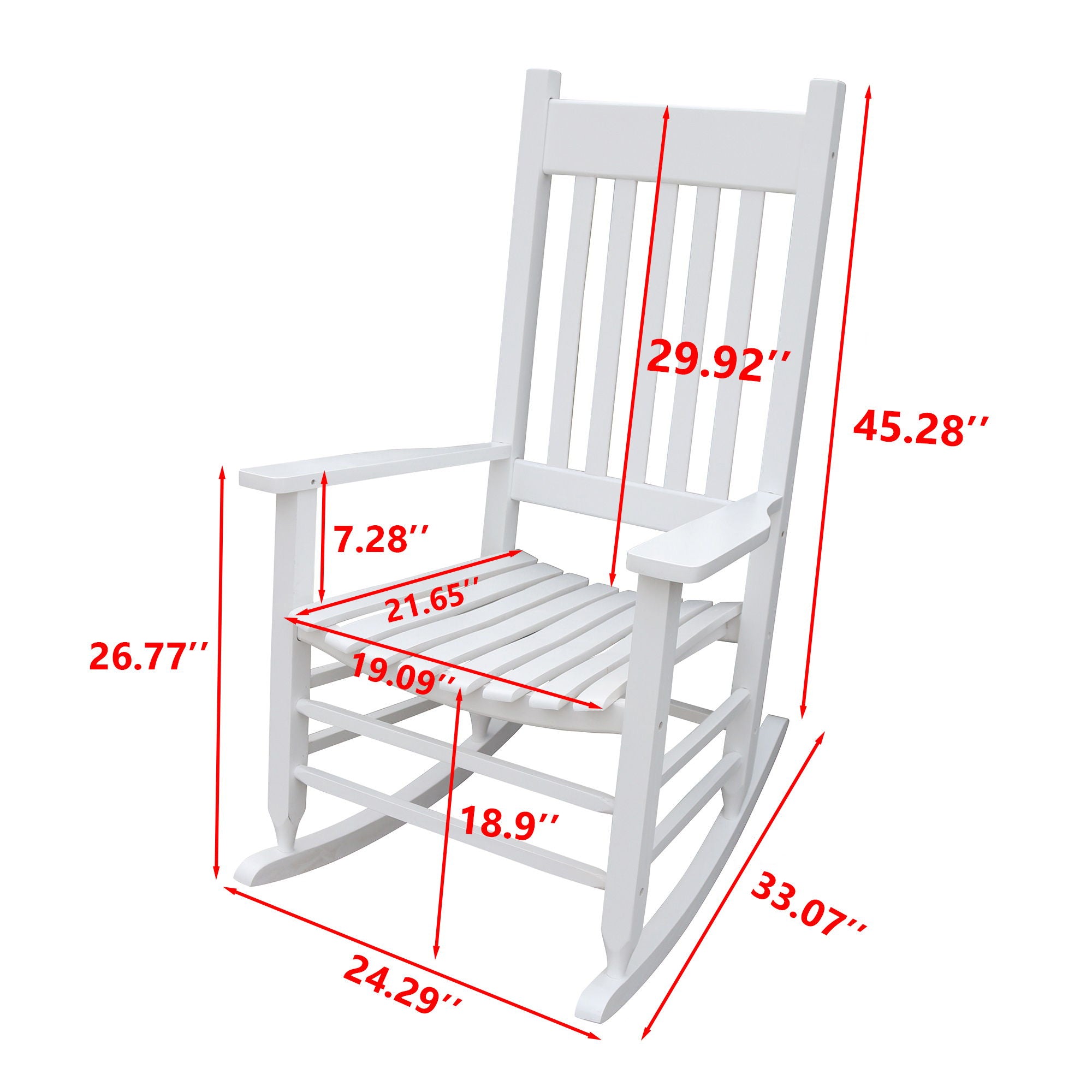 Classic Wooden Porch Rocker Chair White Populus Wood Comfortable Design