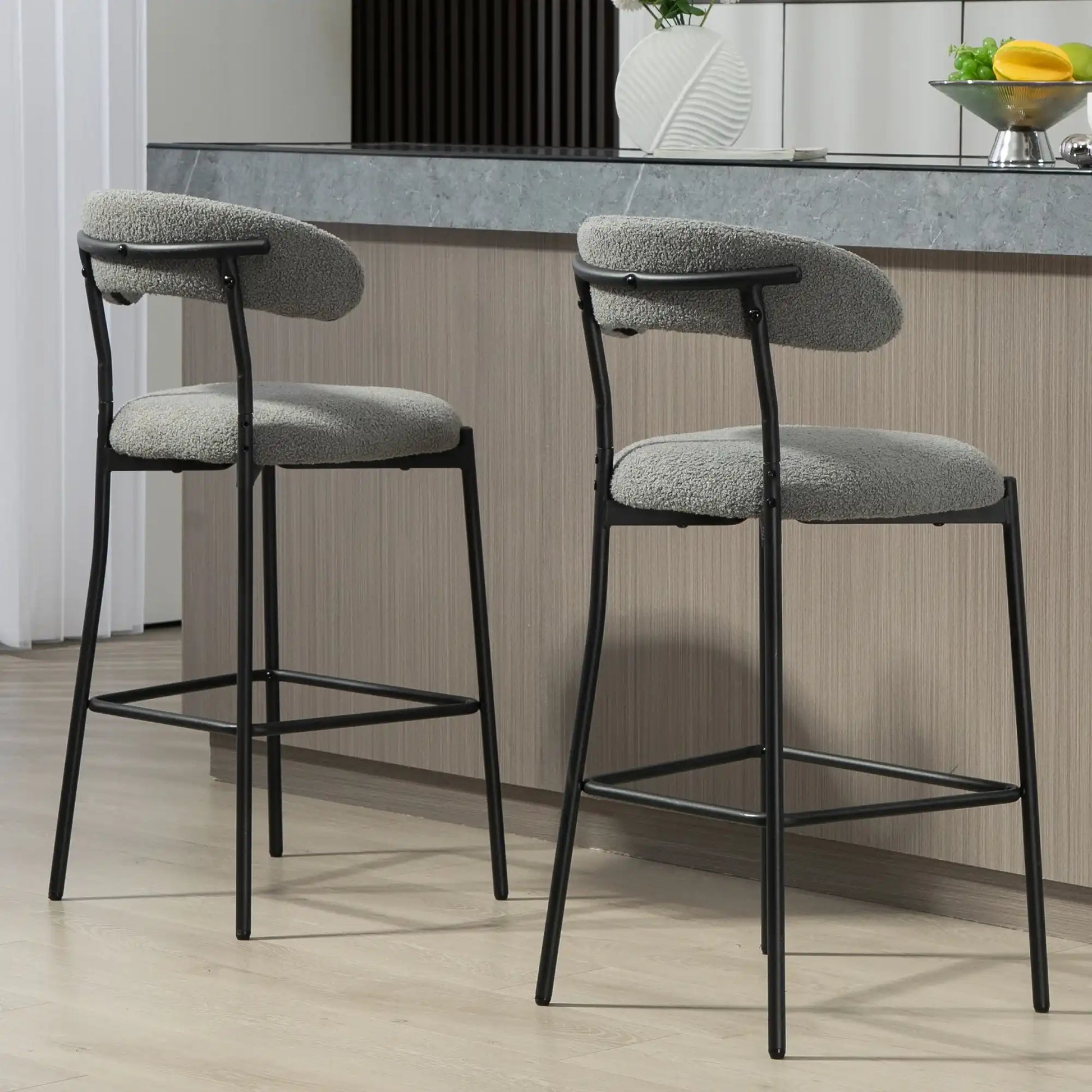 Tessa Modern Grey Boucle Stool - Best Buy Furniture