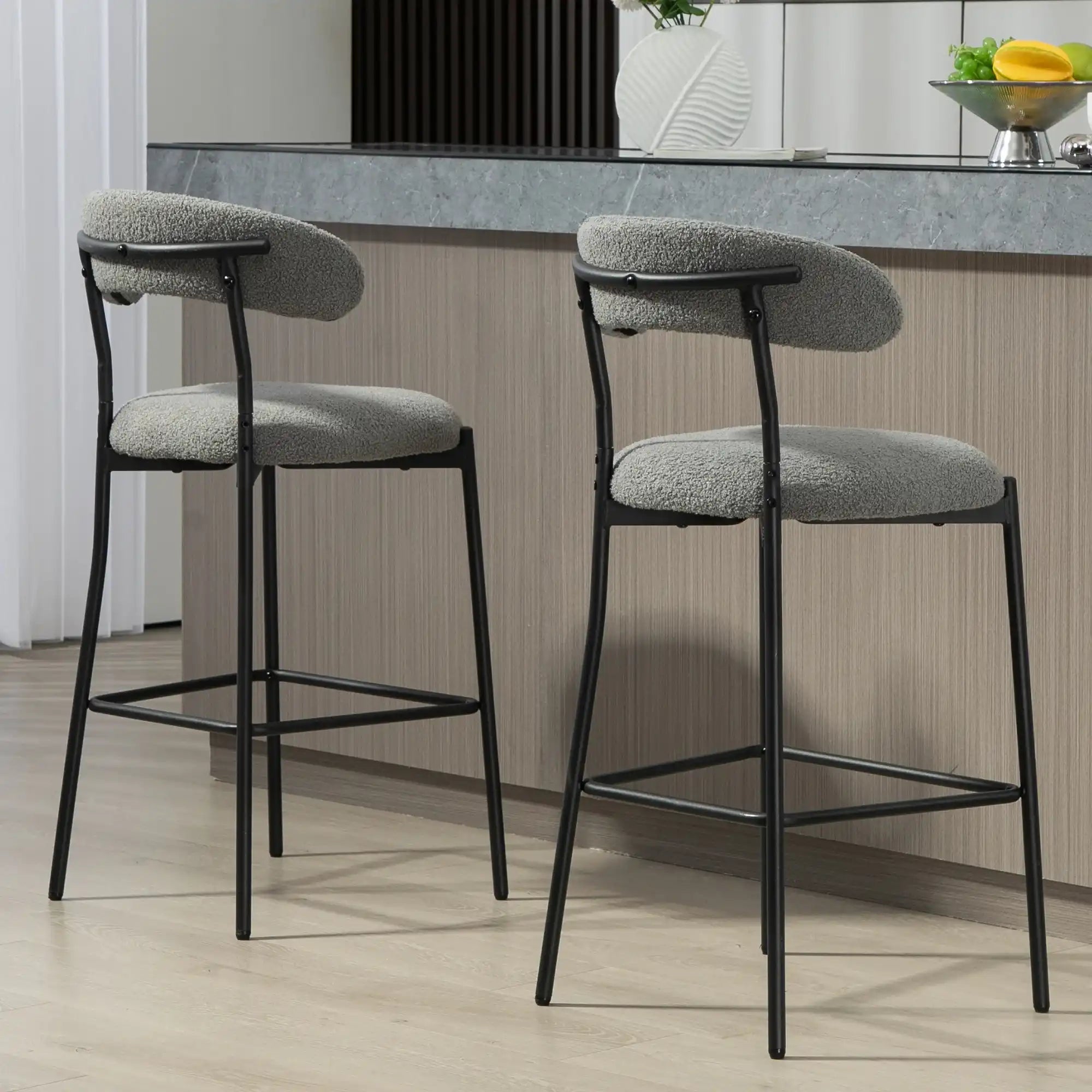 Tessa Modern Grey Boucle Stool - Best Buy Furniture