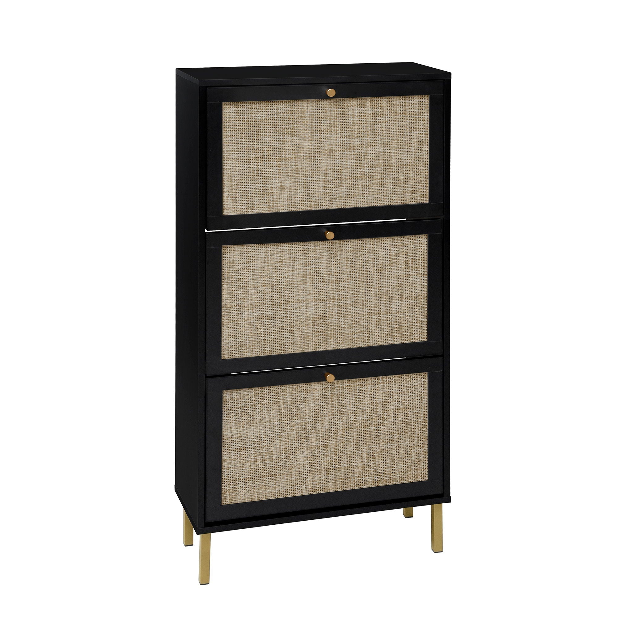 Modern Rattan 3 Door Shoe Rack Cabinet for Entryway