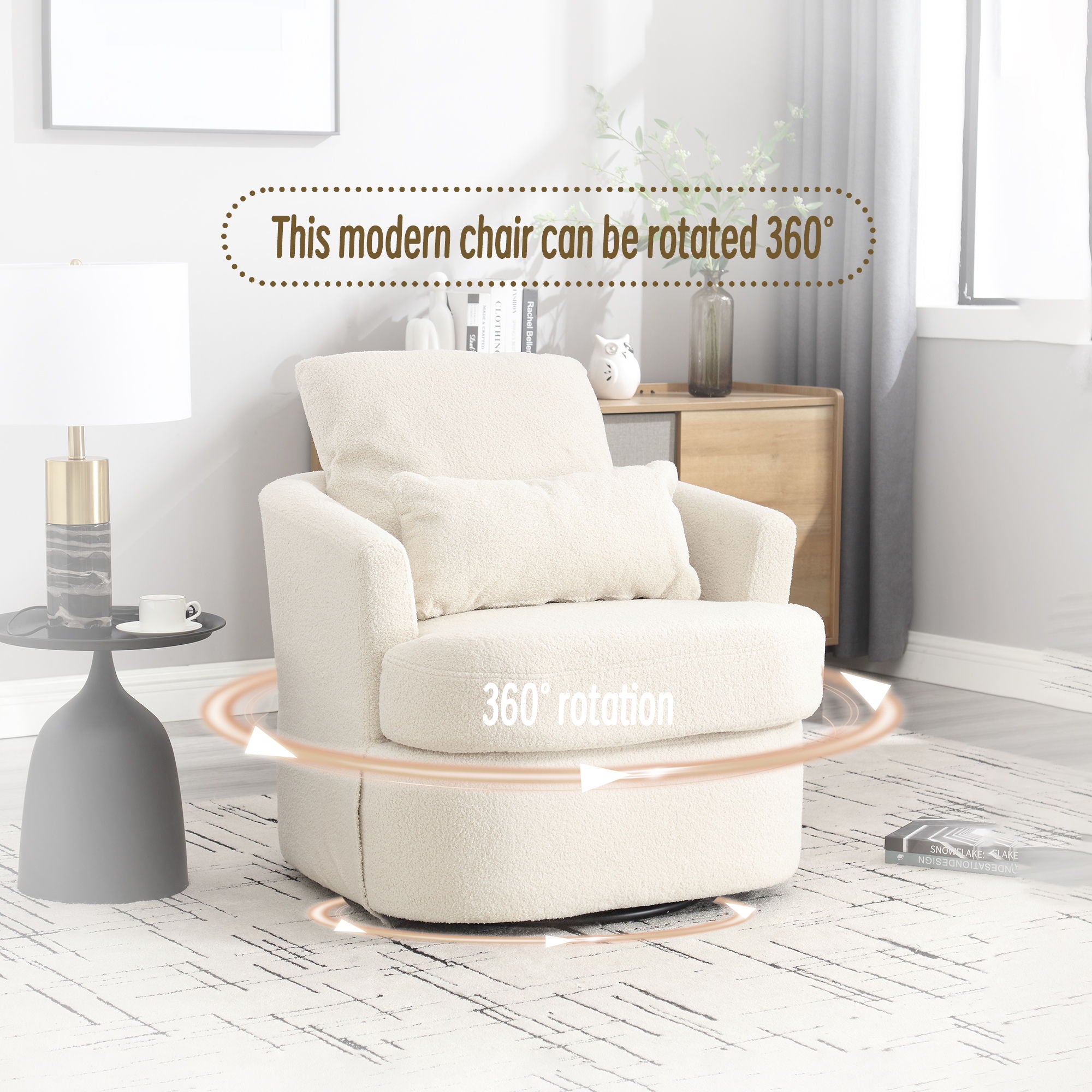 Modern Barrel Comfy Round Accent Sofa Chair, 360 Degree Swivel