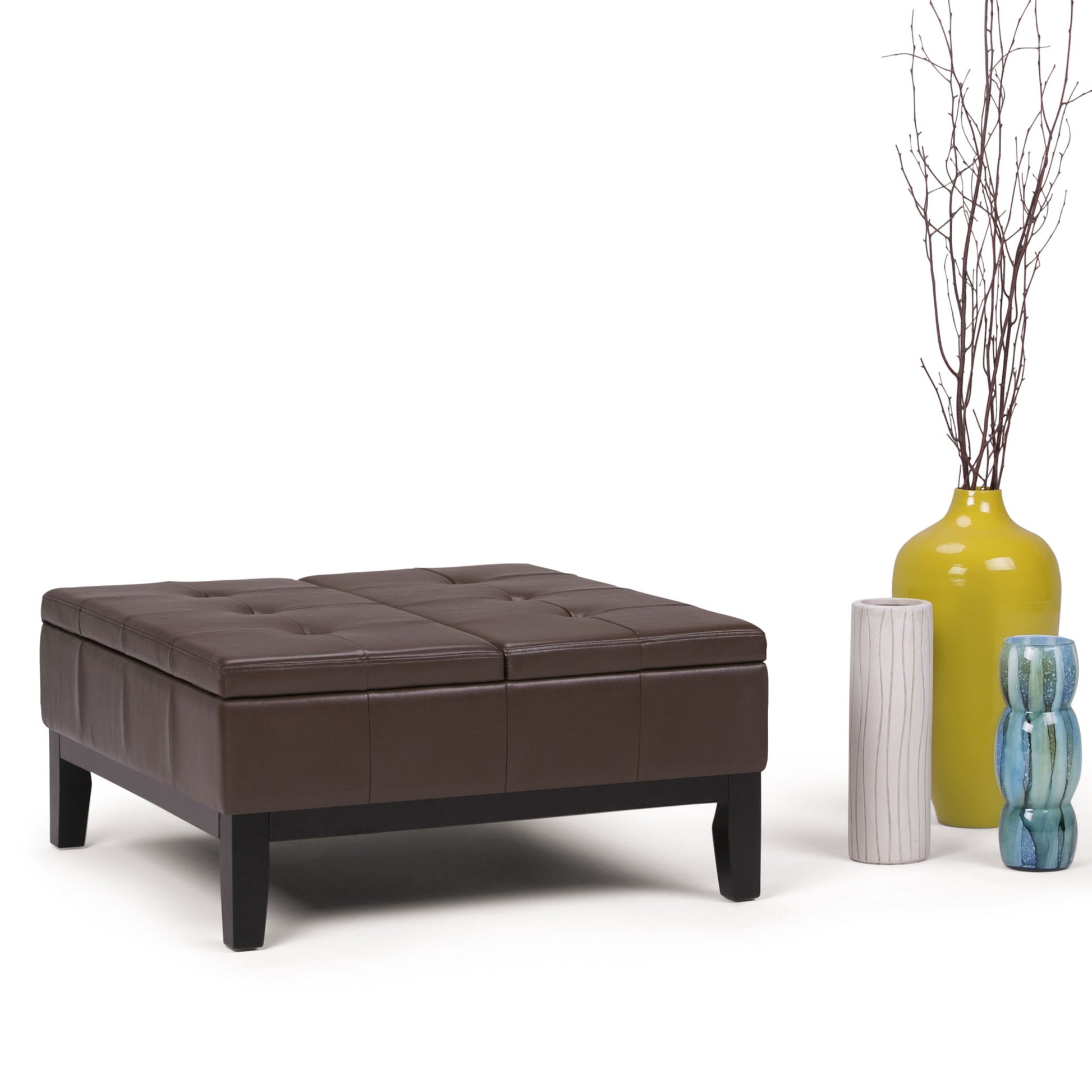 Dover - Square Coffee Table Storage Ottoman - Chocolate Brown - Best Buy Furniture