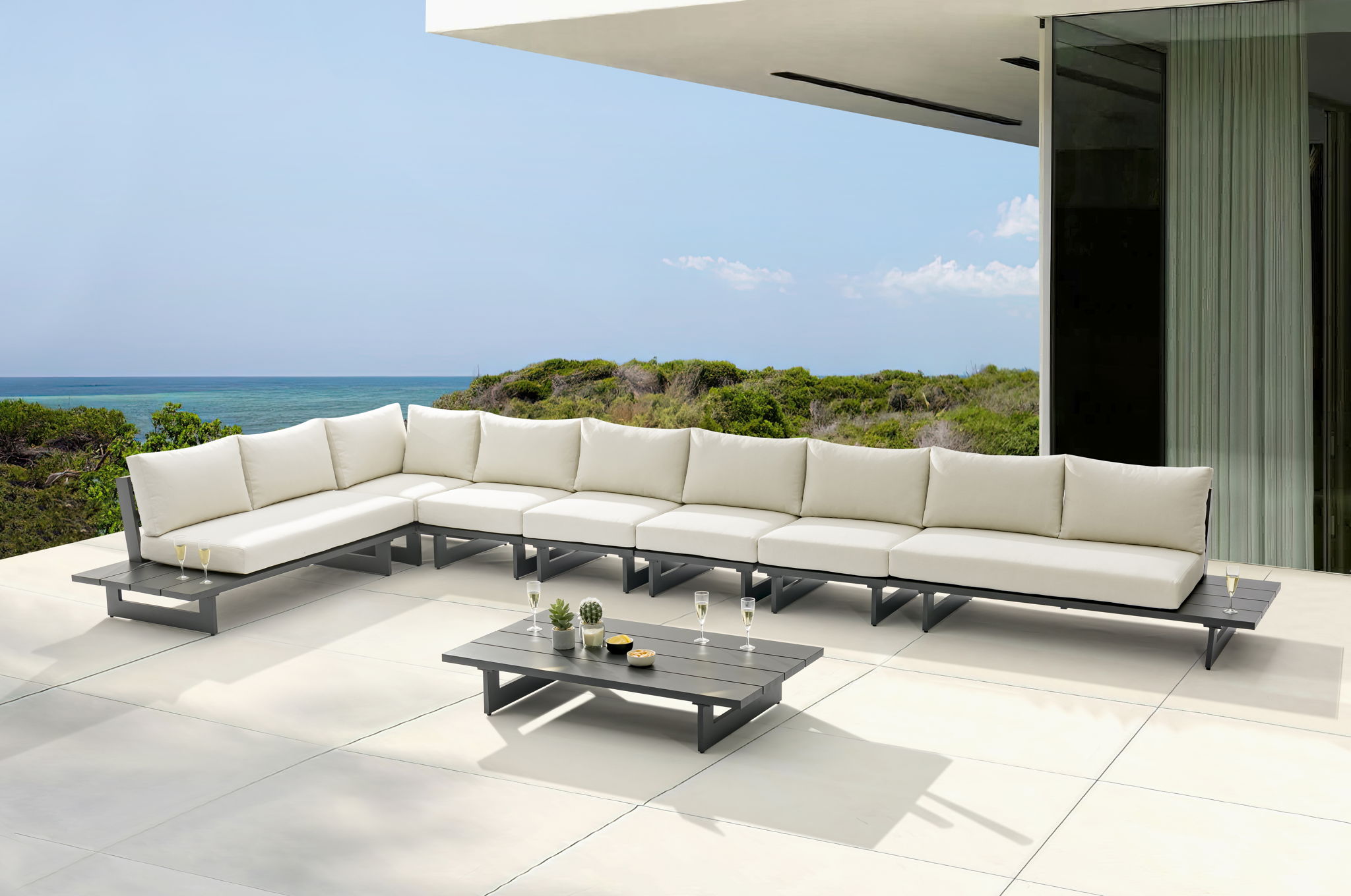 Maldives - 7 Piece Water Resistant Outdoor Patio Modular Sectional With Gray Base