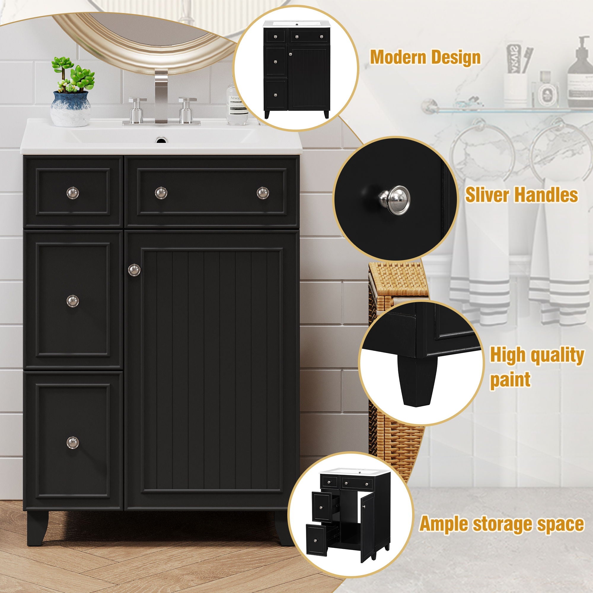 Bathroom Vanity Cabinet With Sink - Black