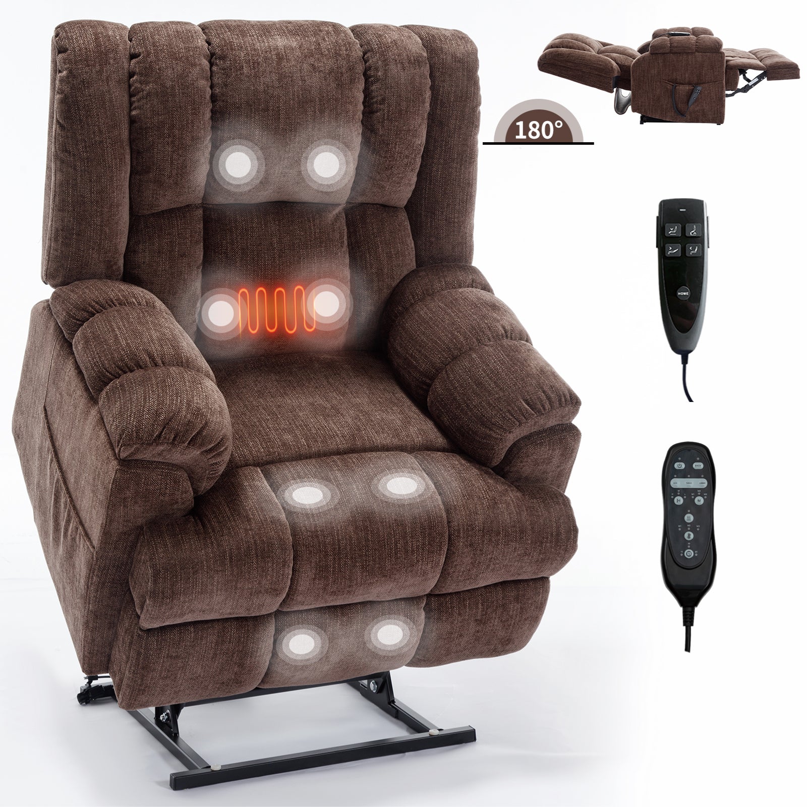 TOPMAX  Electric Power Lift Recliner with Massage, Brown