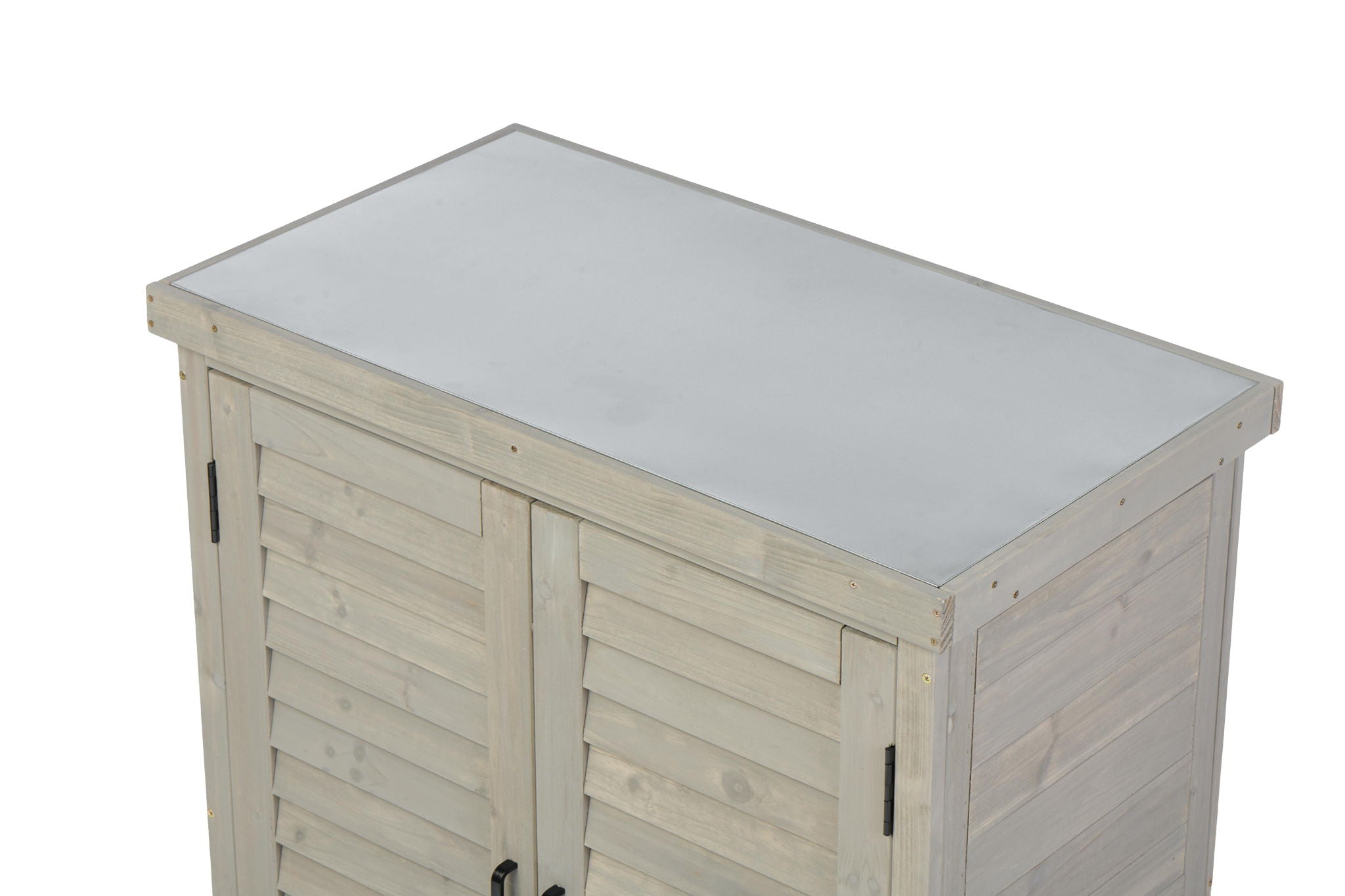 Potting Bench With Storage Cabinet And Metal Table Top For Outdoor