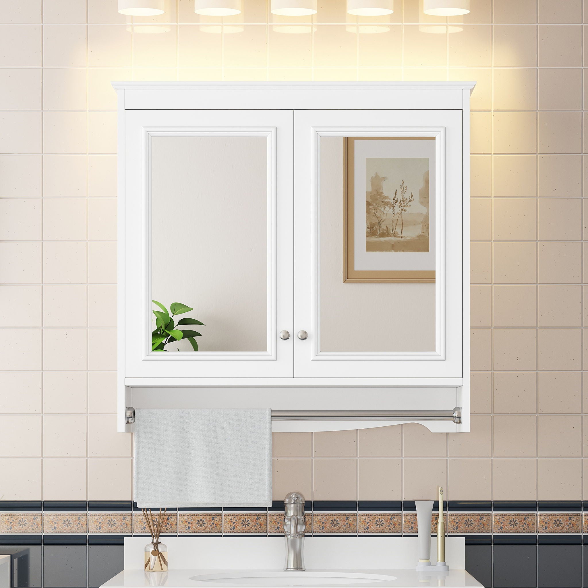 Modern Wall-Mounted Mirror Cabinet With Adjustable Shelves, Soft-Close Doors, High-Definition Mirror