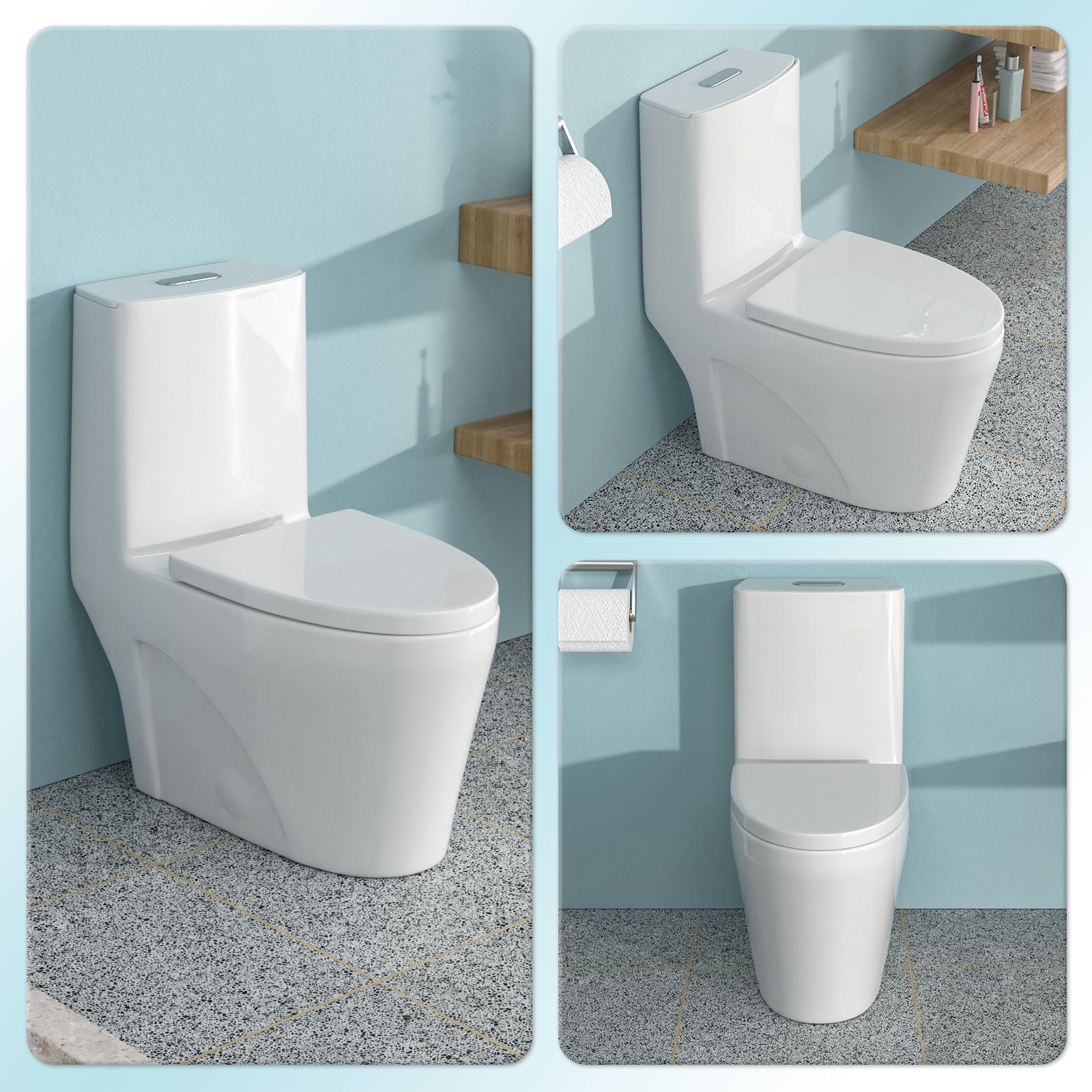 1 Piece Toilet For Bathroom, Dual Flush 1.24 / 1.6 Gpf, Soft Closing Seat - White