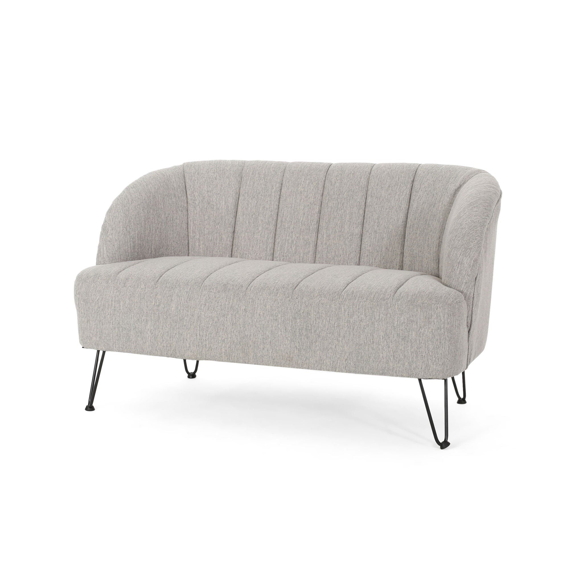 Modern Loveseat With Channel Stitching And Iron Legs - Light Gray