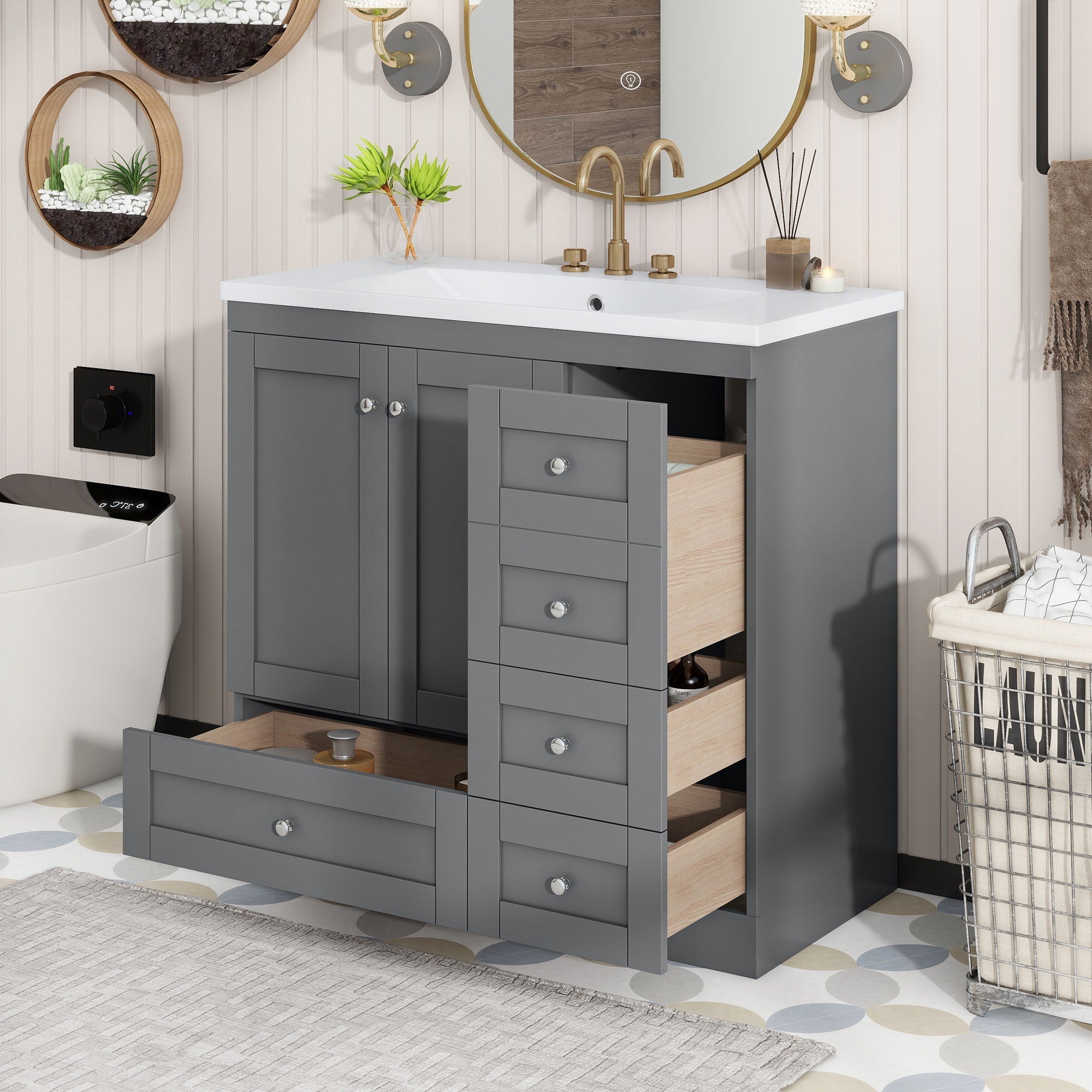 Shaker Free Standing Bathroom Vanity Cabinet With Sink, Soft Close Drawers, Soft Close Doors - Best Buy Furniture